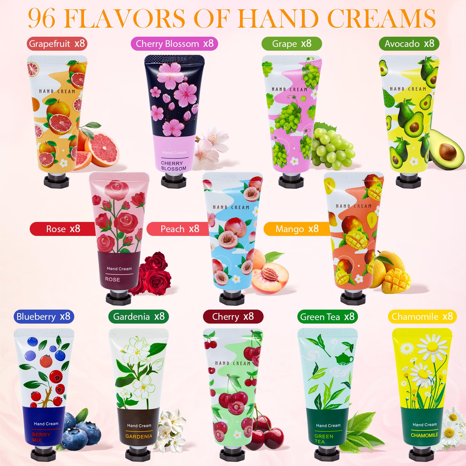 Comdian Confezione da 96 creme mani da donna, formato mini da viaggio, per la cura delle mani secche e screpolate, idratanti con fragranza naturale alle piante, set regalo ideale per mamma, insegnante