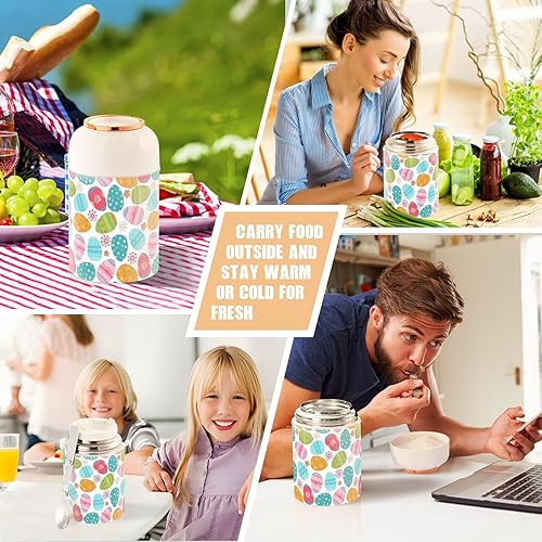 Miniatura 7 de MCHIVER Tarro de comida de huevos de colores de Pascua con cuchara de acero inoxidable aislado al vacío, contenedor de alimentos de 17 onzas para