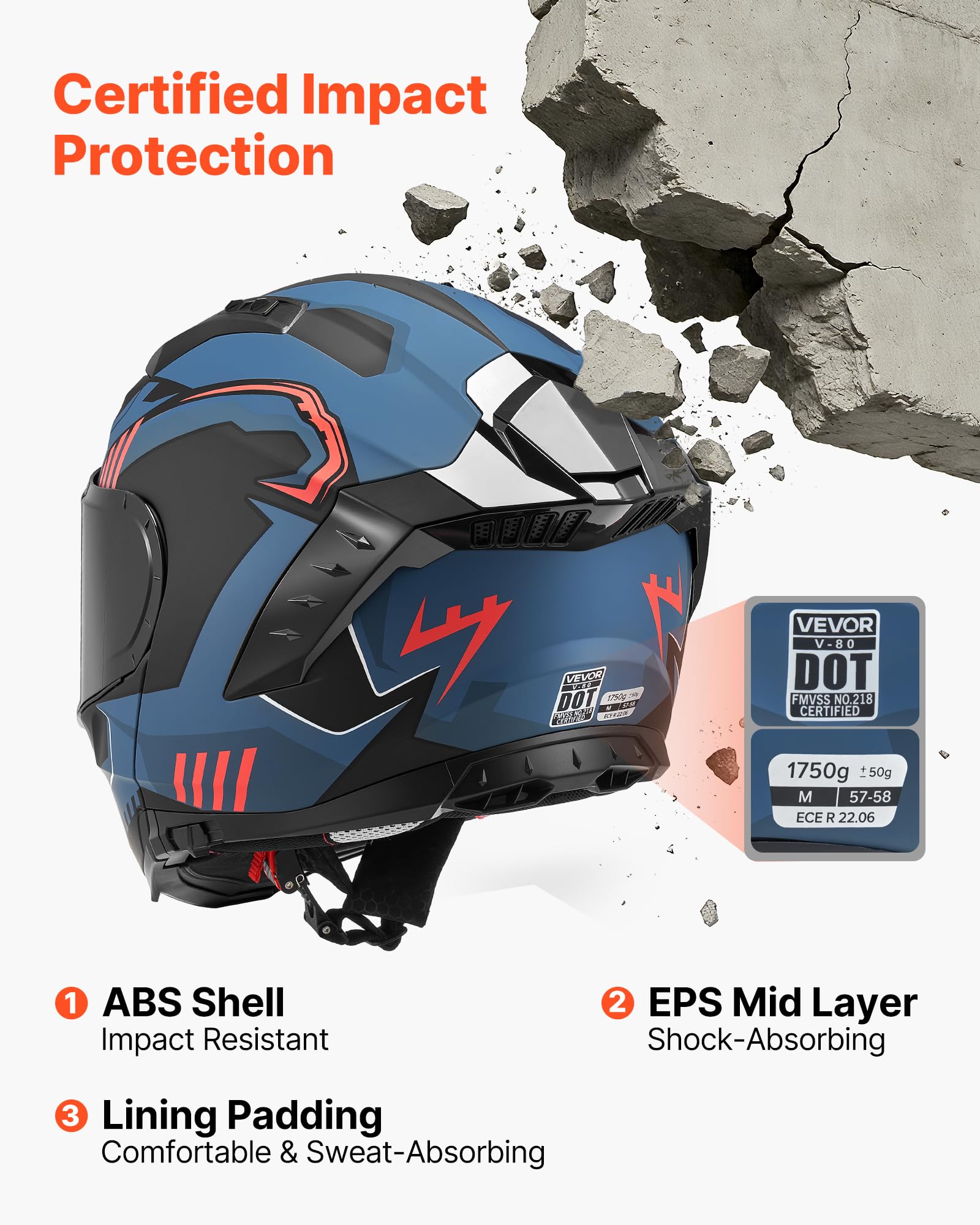 VEVOR Casco Modular de Moto Talla M, Casco de Motocicleta Modular con Visera Doble, Carcasa de ABS, Ligero y Cómodo para Adultos, para Motocross y Motociclismo Urbano, Homologado por Dot y ECE