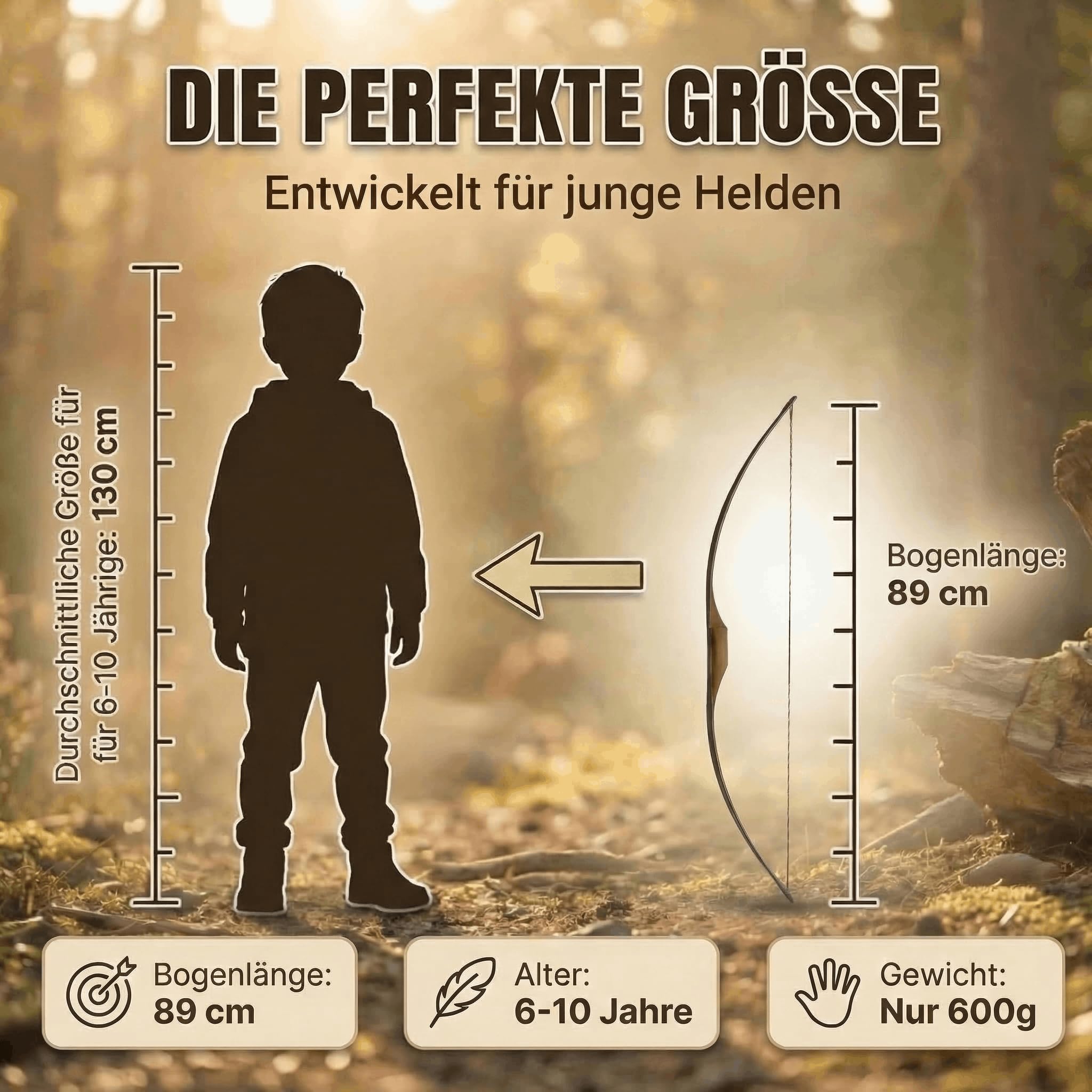 Penthalon Little Sioux Kinder Bogen - hochwertiger Bogensport Langbogen aus Holz für Kinder von 6-10 Jahre, Bogenlänge 35 Zoll/89 cm, Zuggewicht 10-15 lbs