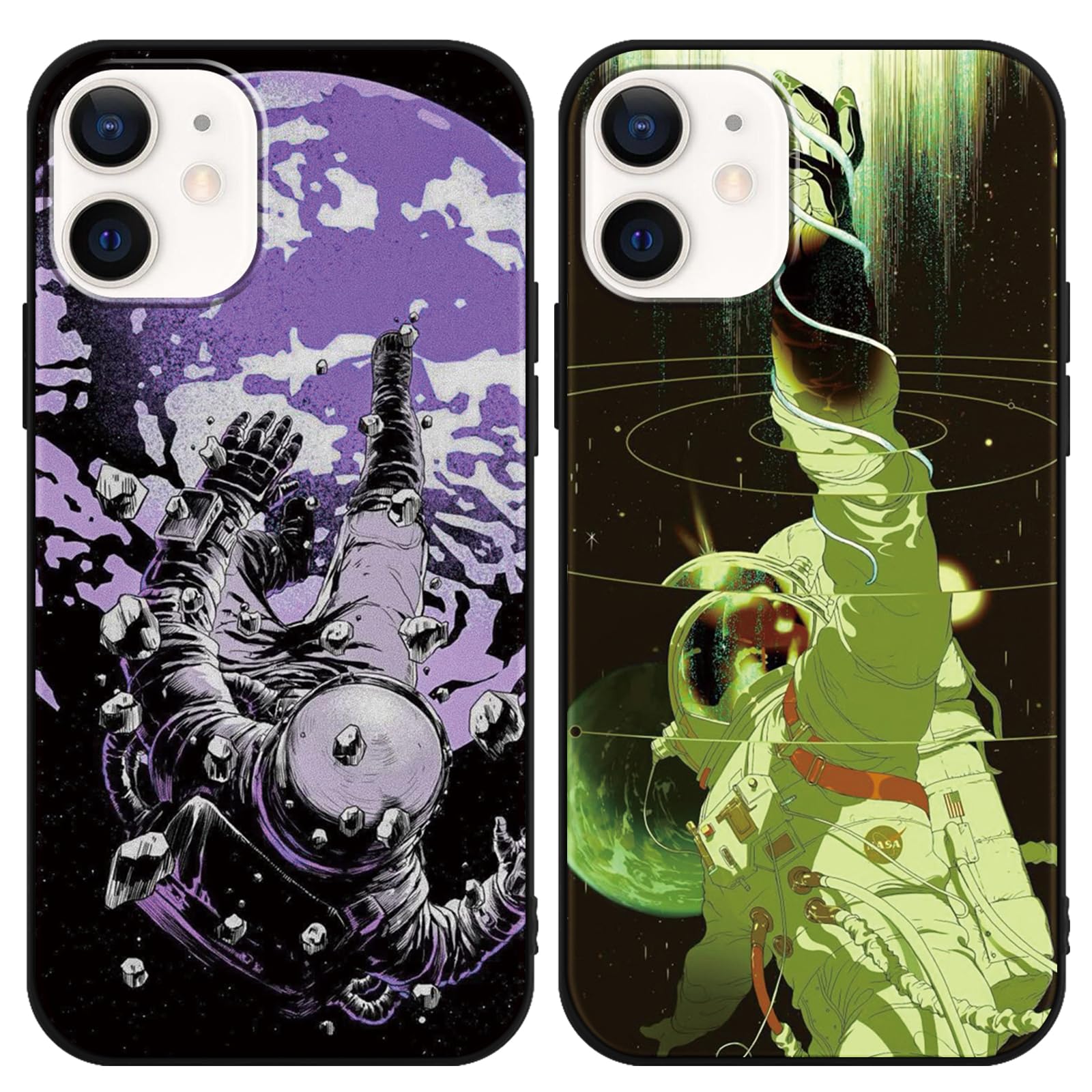 Custodia Per IPhone 12 Pro Con Design Astronauta Luna E Pianeti - Antiurto In TPU Nero - Per Ragazzi, Ragazze, Uomini E Donne - 4