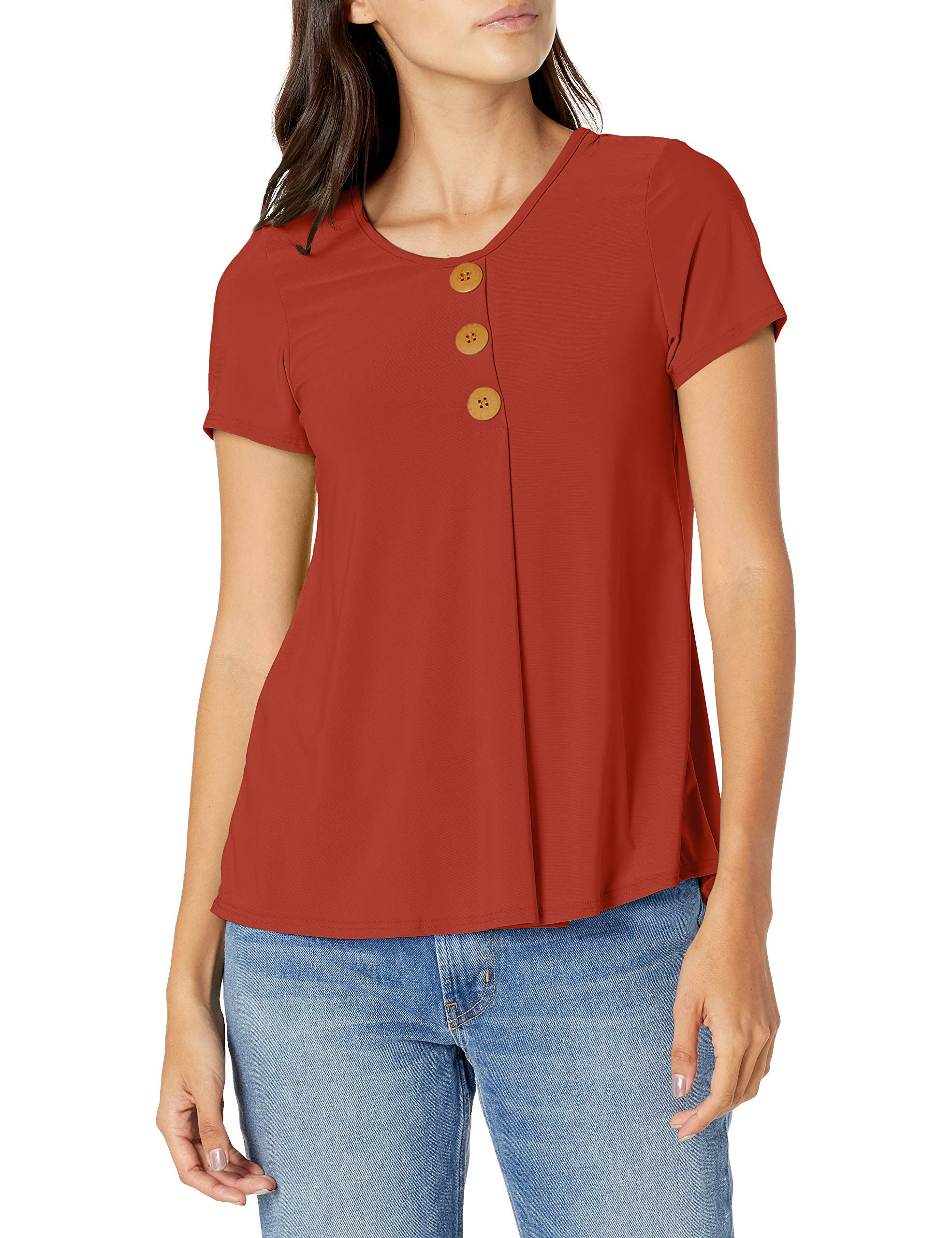 Star Vixen Women's Elbow Sleeve Pleated Detail Tank Top Blouse, Rust, 6X