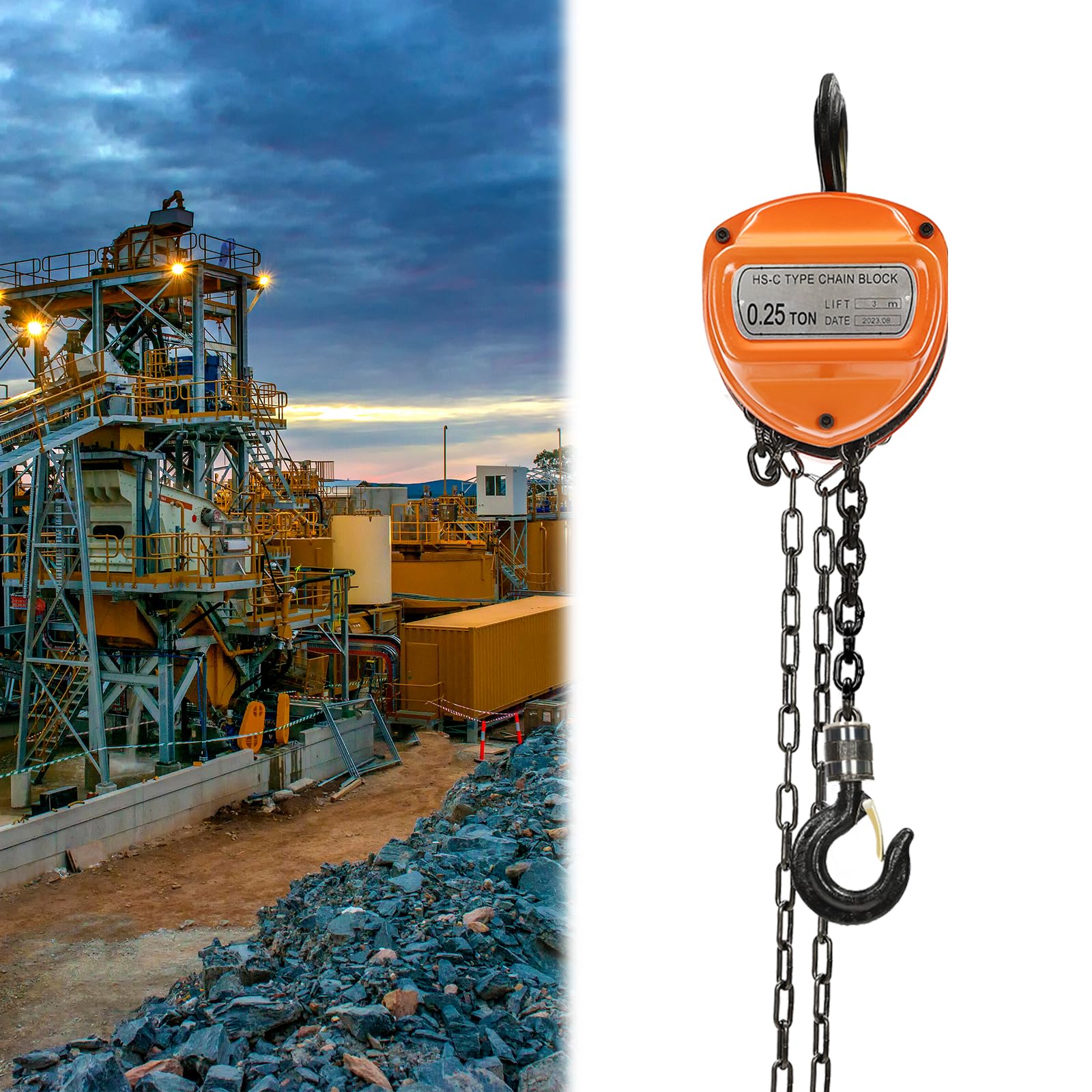CNCEST Hand Chain Hoist 2 Heavy-Duty Hooks with Safety Latch, Manual Chain Hoist, Heavy Duty Pulley Hoist (0.25T,Orange)