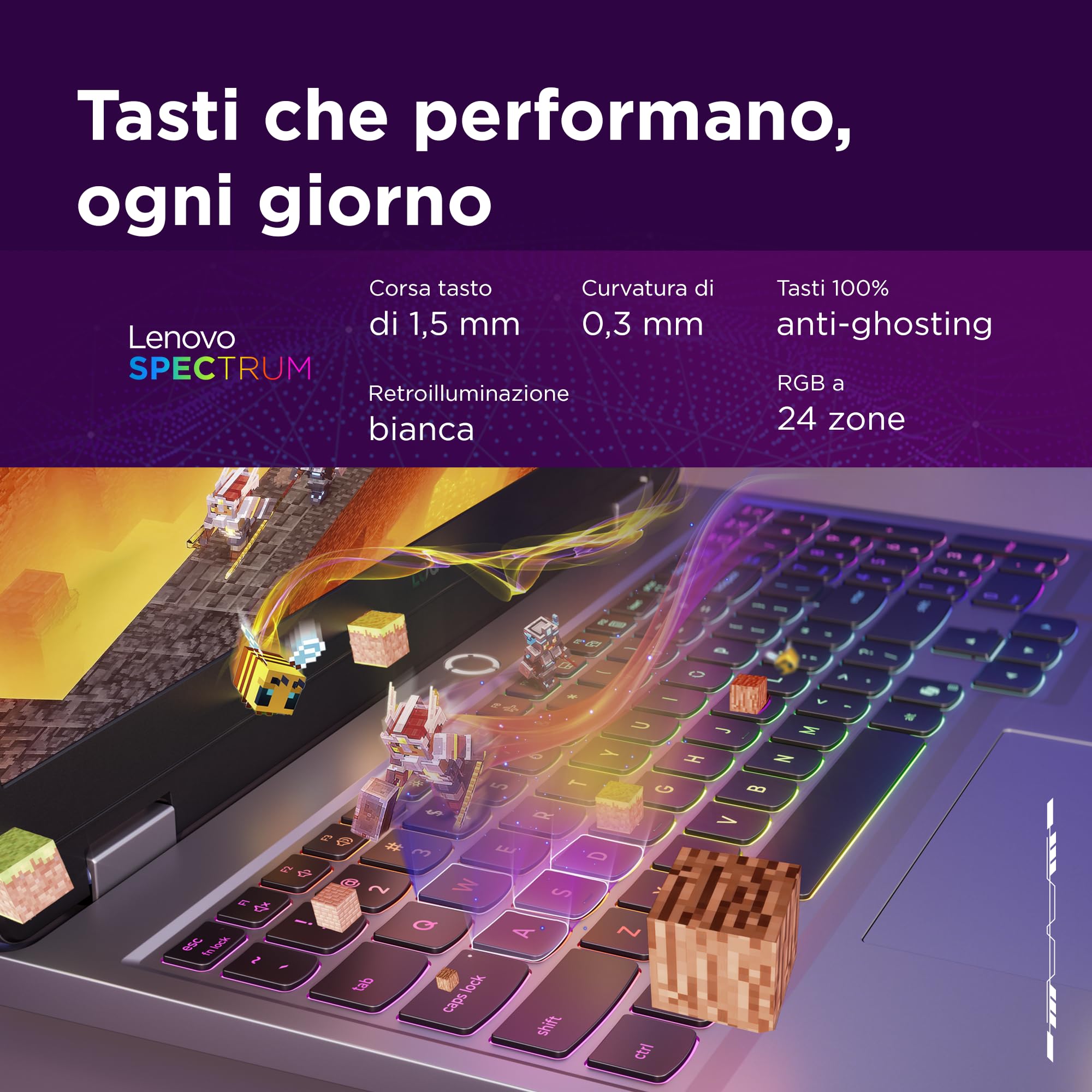 Lenovo LOQ 15" Notebook Gaming, NVIDIA GeForce RTX 5060 8GB GDDR7, Intel Core i7-13700HX (5.0 GHz), RAM 16GB DDR5-4800, 1TB SSD M.2 2242 PCIe 4.0x4 NVMe, FHD 144Hz, Windows 11 Tastiera Retroilluminata