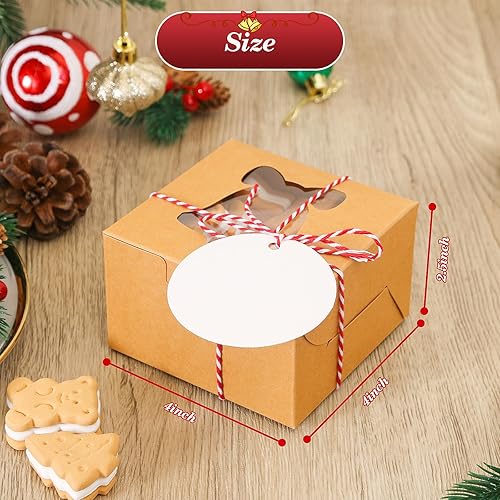 Vista 15 de COTOPHER 18 cajas de galletas de Navidad con ventana, cajas blancas de panadería de 4 x 4 x 2.5 pulgadas para regalo, mini cajas de pastel