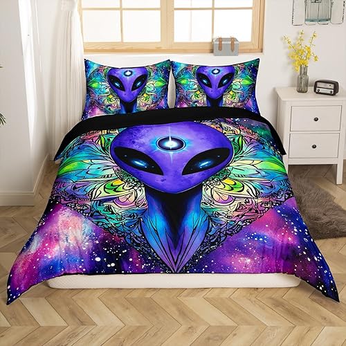 Erosebridal Trippy - Funda de edredón de alienígena tamaño Queen, funda de edredón bohemia de teñido anudado para niños, adolescentes y adultos,