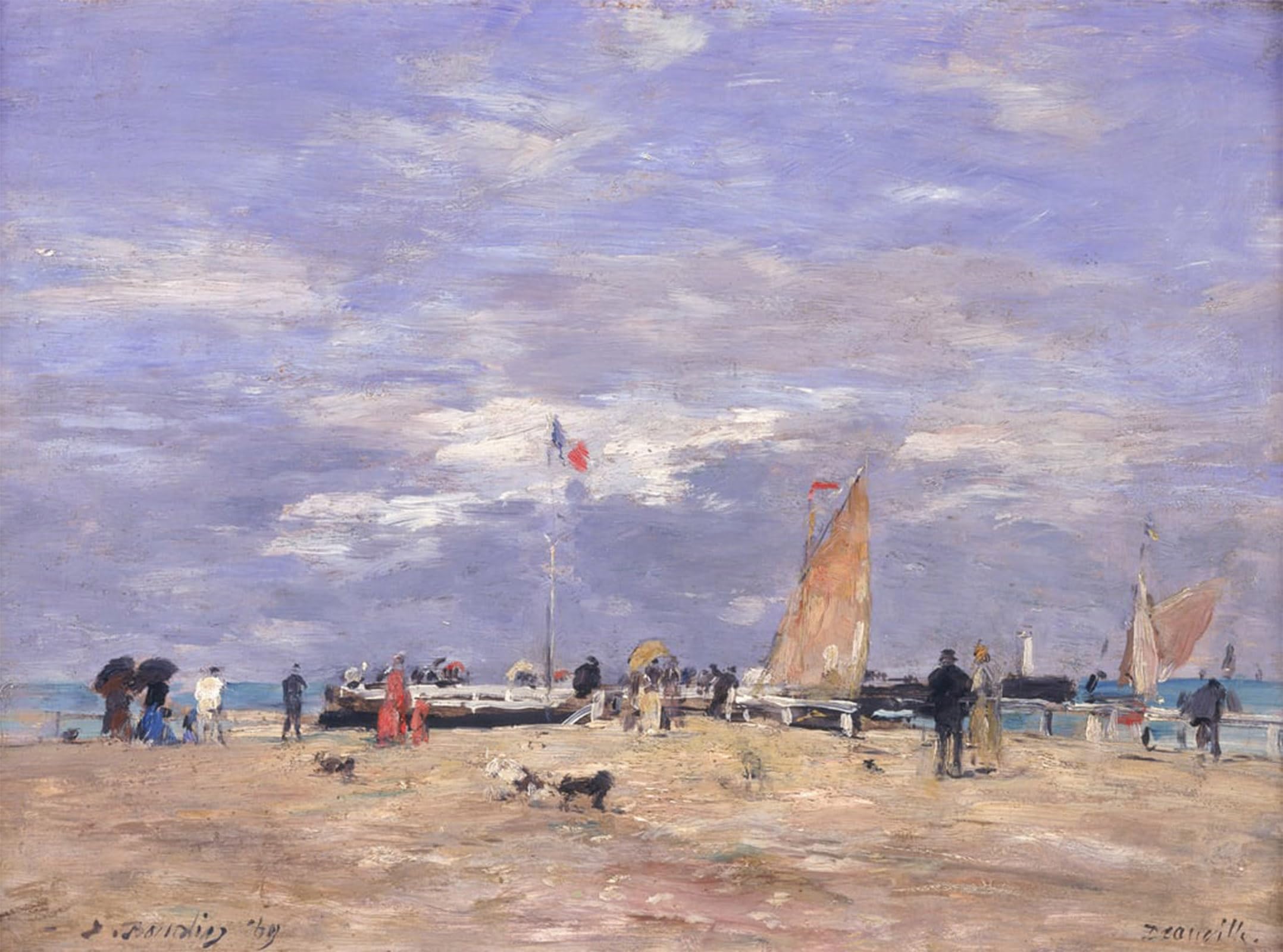 ARTXLXXBN Famous Prints Artwork Pictures Poster Painting Art the Jetty At Deauville by Eugene Louis Boudin Artwork Landscape Pictures for Home Decor 60x90cm