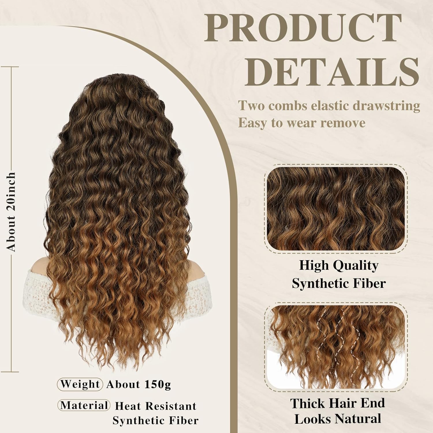 colorfulpanda Long Drawstring Curly Ponytail Hair Piece for African American Ponytail Extension Synthetic Hair Afro Kinky Curly Ponytail with Clip in Hairpiece for Women,18 inch(Black/Blonde) - Image 2