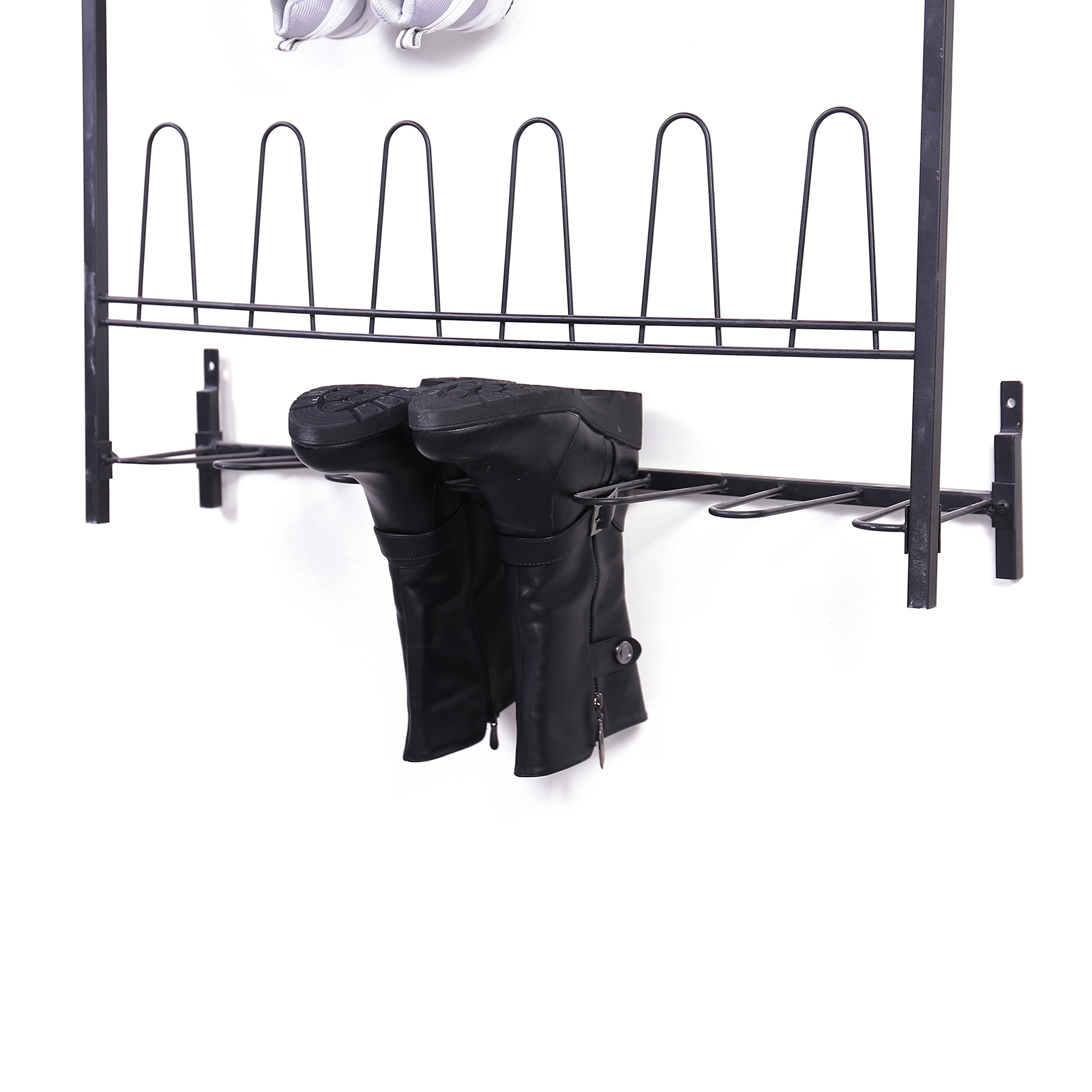 MyGift Wall Mounted Shoe Rack, Black Metal Wire Boot Rack Hanging Shoe