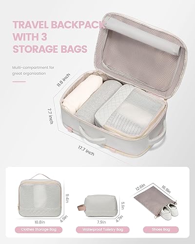 Vista 11 de LOVEVOOK Mochila para laptop para mujer, mochila de viaje, aprobada por aerolíneas de moda, Beige, Mochilas de viaje