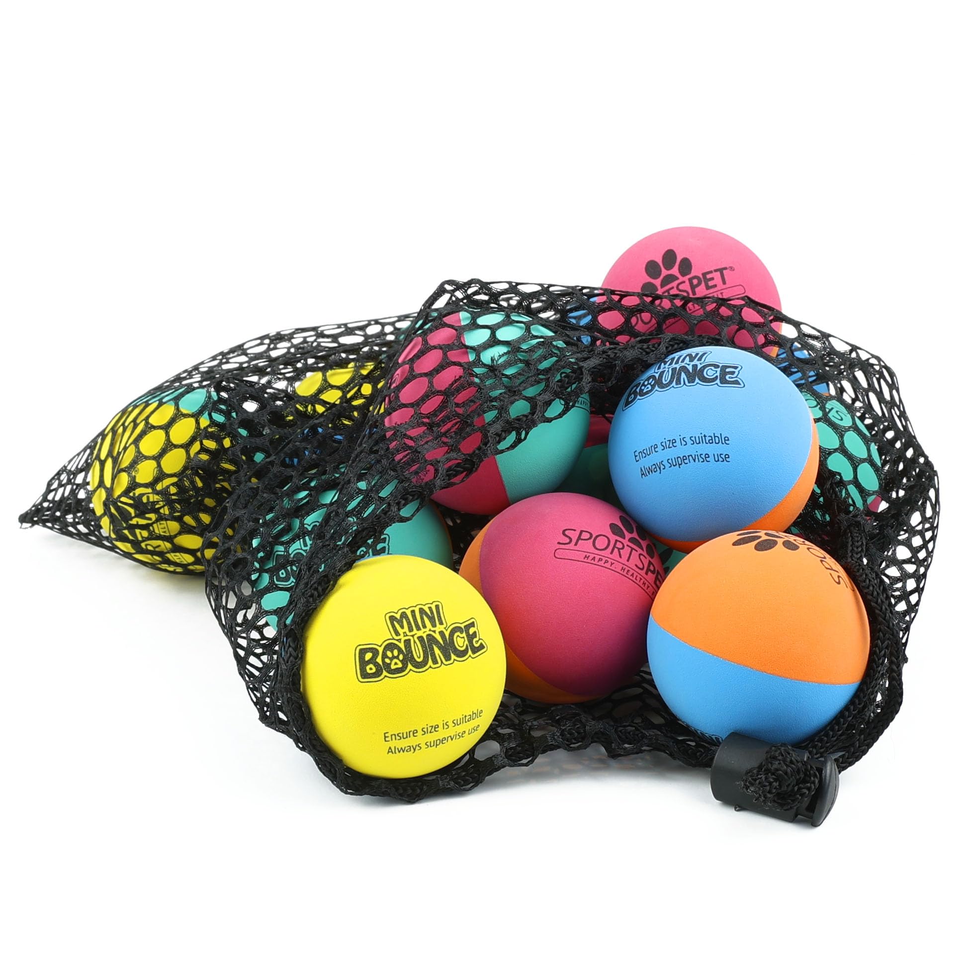SPORTSPET Mini Bounce Dog Balls Pack of 15, Small Rubber Dog Ball, Fetch Toy for Puppies for Dogs, Multi, 45mm