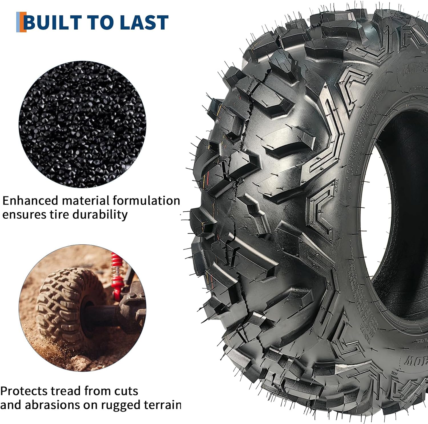 Set of 4 AT24X8-12 & AT24X10-12 6PR ATV UTV Tires - All Terrain Tubeless Off-Road Tires, Heavy Duty Puncture Resistant for Trail, Sand, Mud, Rock & Street Riding