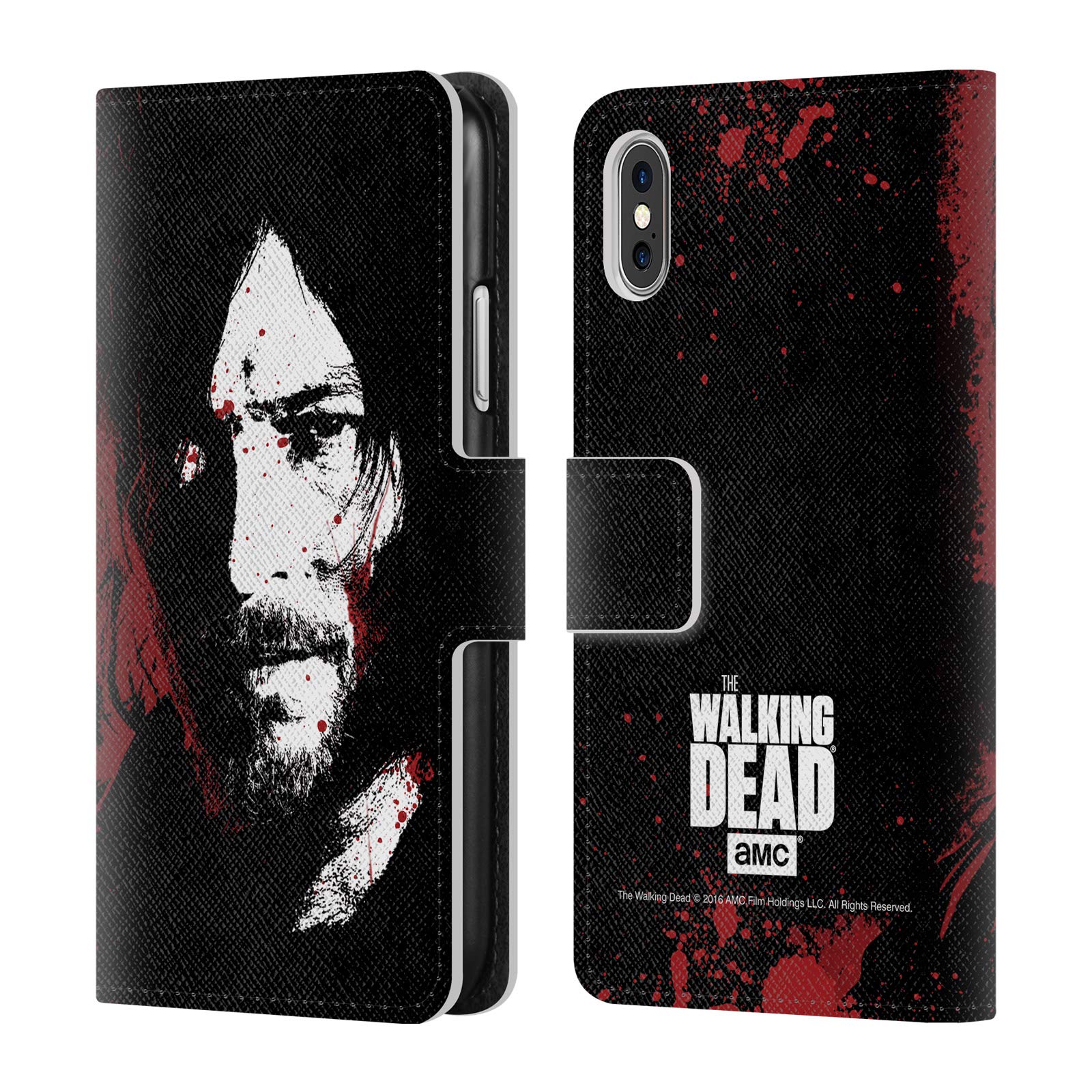 Head Case Designs Officially Licensed AMC The Walking Dead Blood Bath Daryl Gore Leather Book Wallet Case Cover Compatible with Apple iPhone X/iPhone Xs