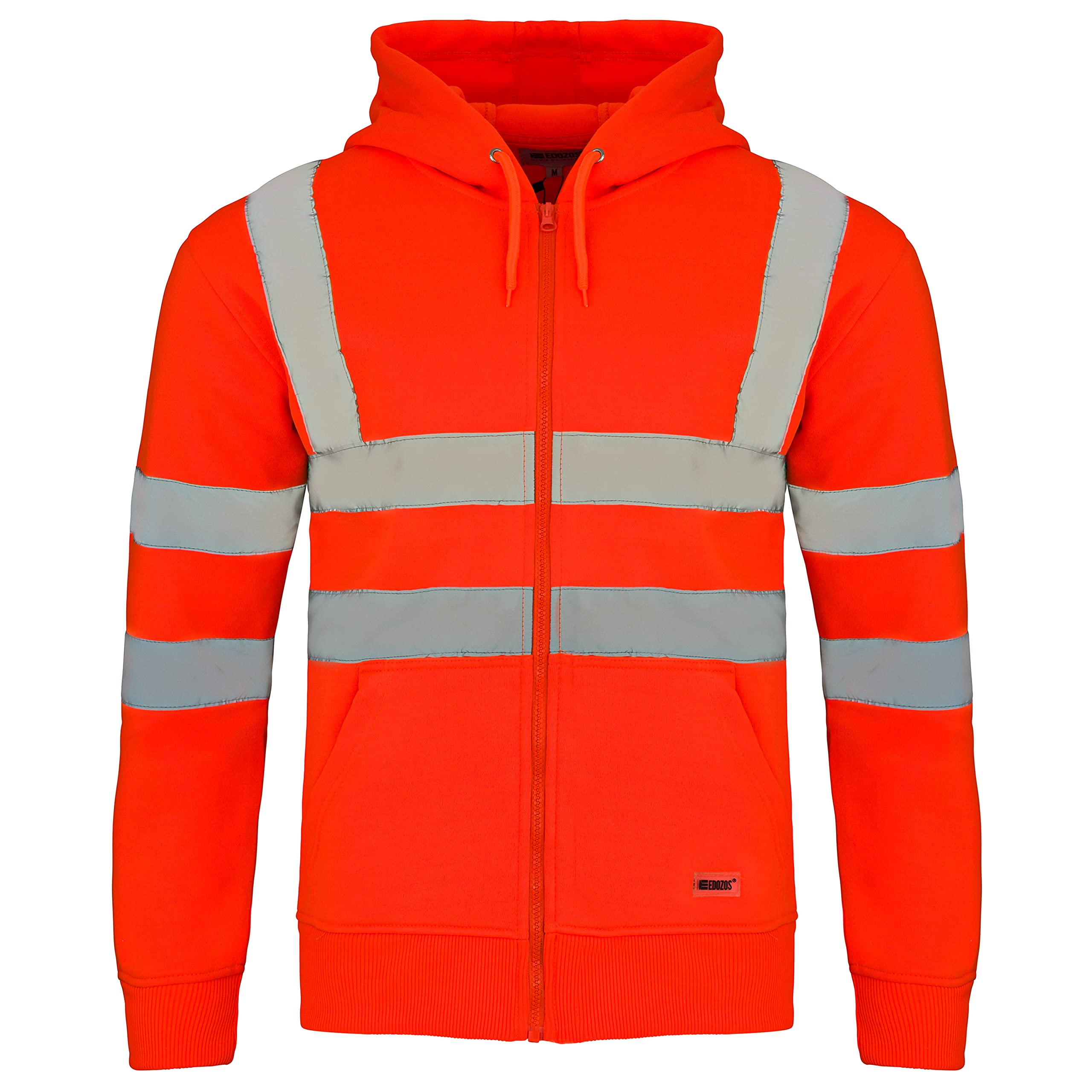 Edozos Men's Hi Vis Viz Plain & Two Tone Safety Security Zipped Hooded Hoody Jumper, High Visibility Work Fleece Safety Sweat Shirt Warm Security Jacket Zip Hoodie