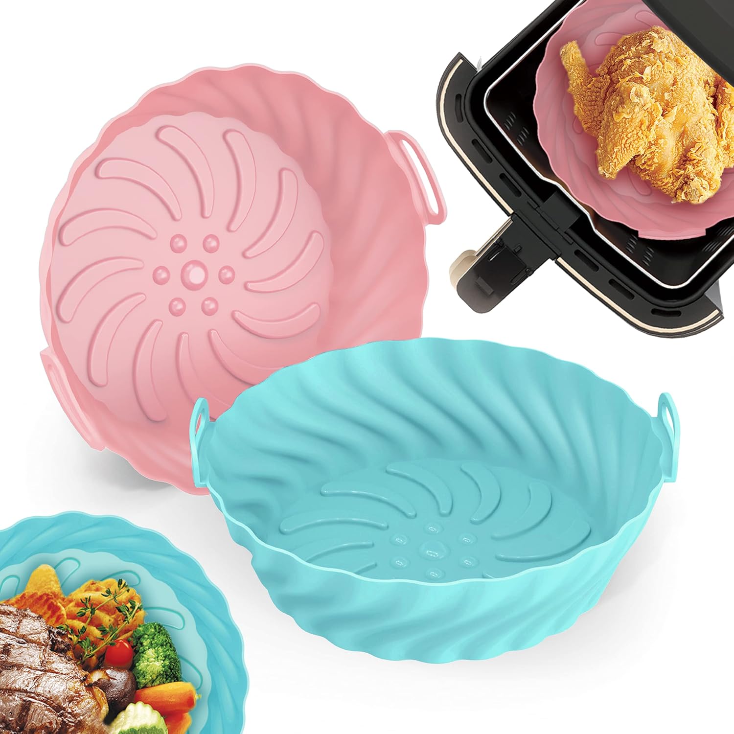 Air Fryer Silicone Liners Wanue 2 Pcs 8.5inch Reusable