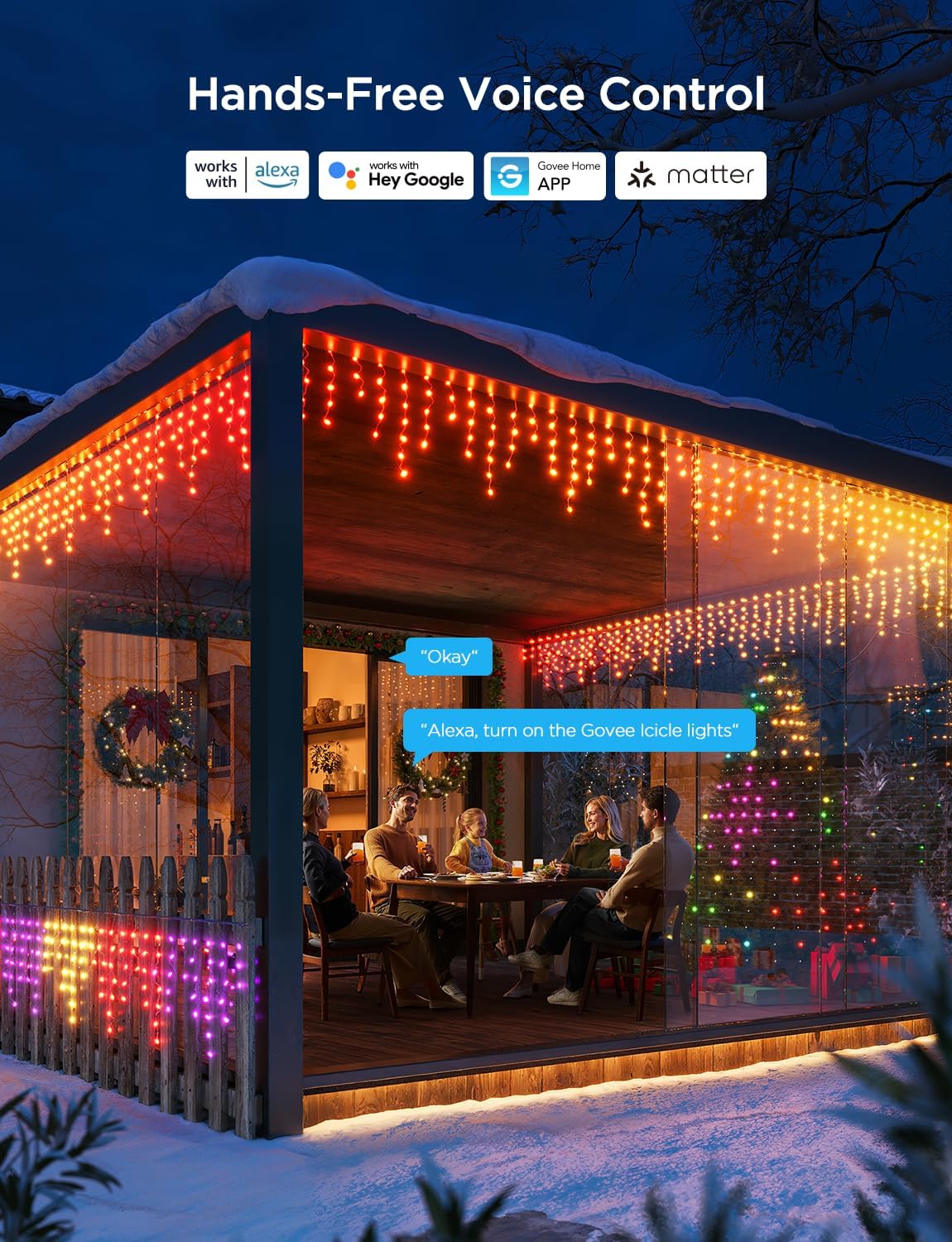 Govee Icicle Lights, Smart RGBIC Christmas Icicle Lights for Outside, 33ft with 400 LEDs Icicle Christmas Lights Outdoor, IP65 Waterproof, Music Sync, Voice Control, 78+ Scene Modes for Holiday Decor