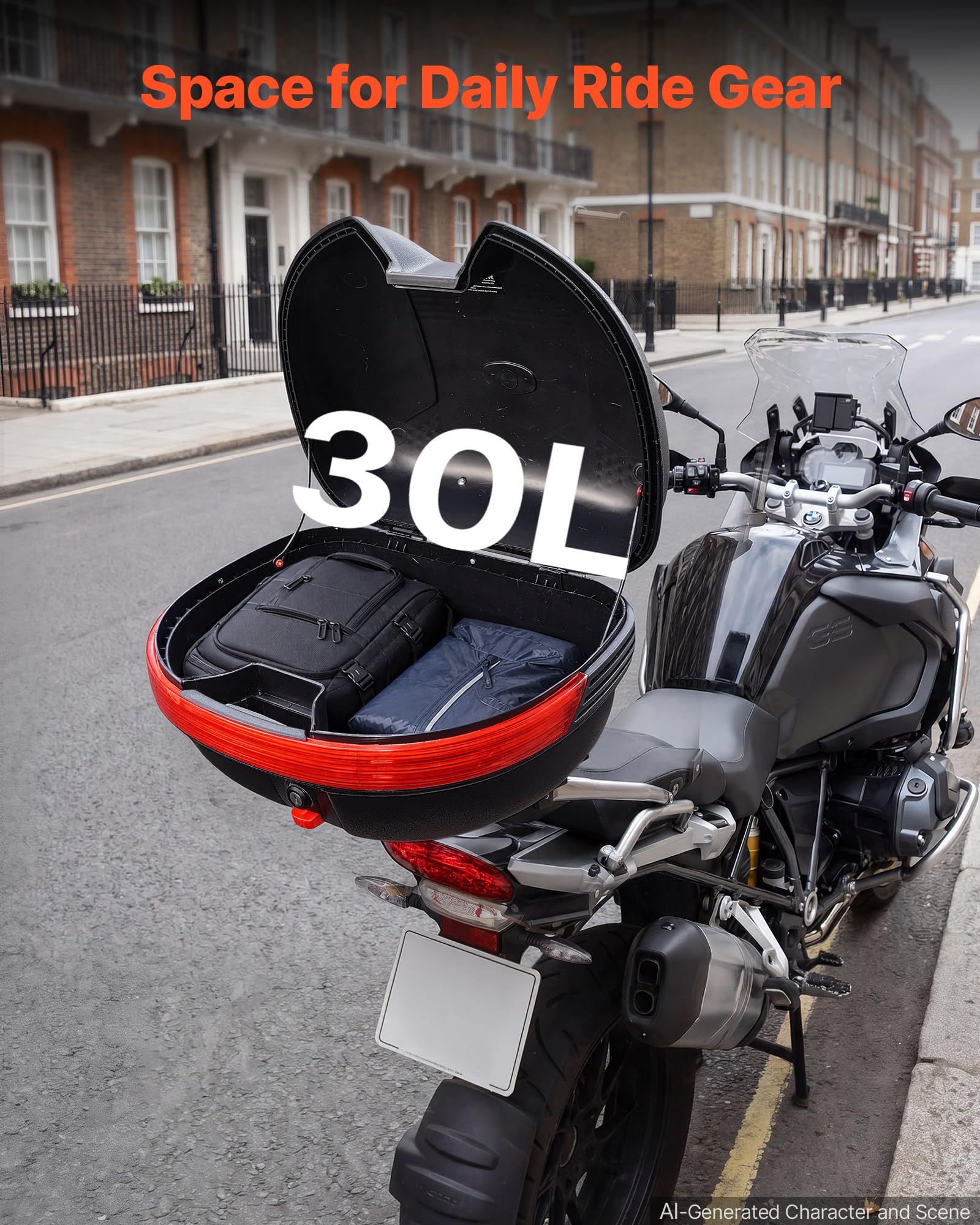 VEVOR Top Case de Moto 30 L Coffre Arrière Universel Imperméable en PP