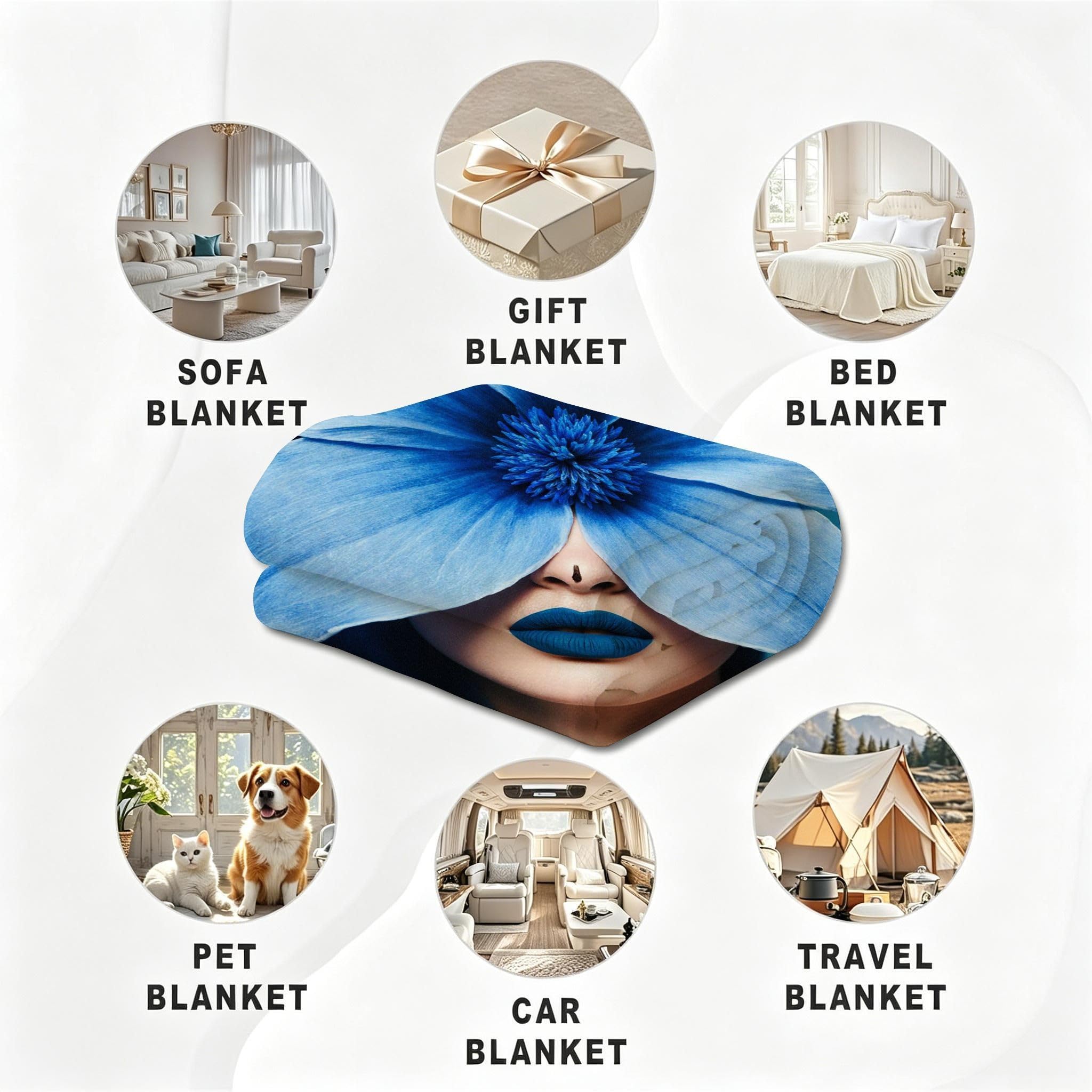 Manta Franela Sherpa 3D Mujer Azul 240x260cm para Cama 180-A277