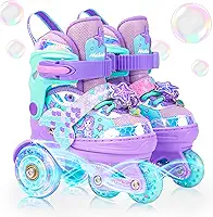 Patins de sereia para meninas e crianças, Mosoulais patins ajustáveis com 4 tamanhos de luzes para crianças, patins femininos iniciantes para uso interno e externo para presentes de aniversário de