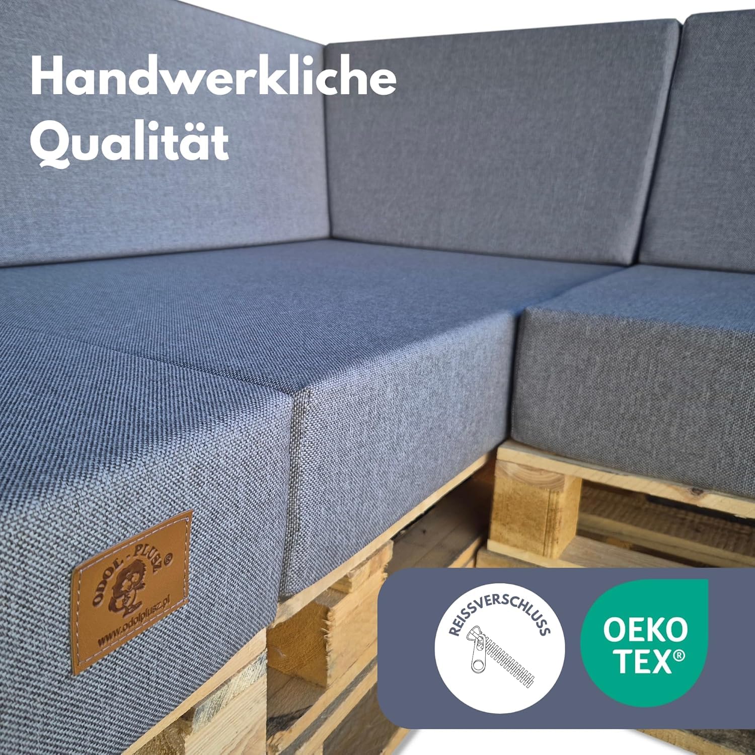 Odolplusz ODOL-PLUSZ Lot de 2 coussins pour palettes, avec housse amovible, coussin d'assise pour palettes européennes 120 x 80 cm, dossier 120 x 40 cm, beige clair