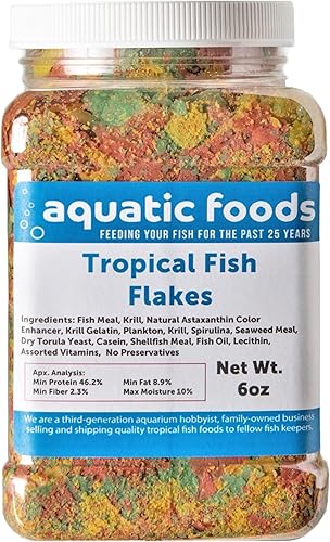 Aquatic Foods Inc. Copos de pescado tropical prémium para todos los pescados tropicales de la comunidad, cíclidos y peces de estanque. Copos prémium