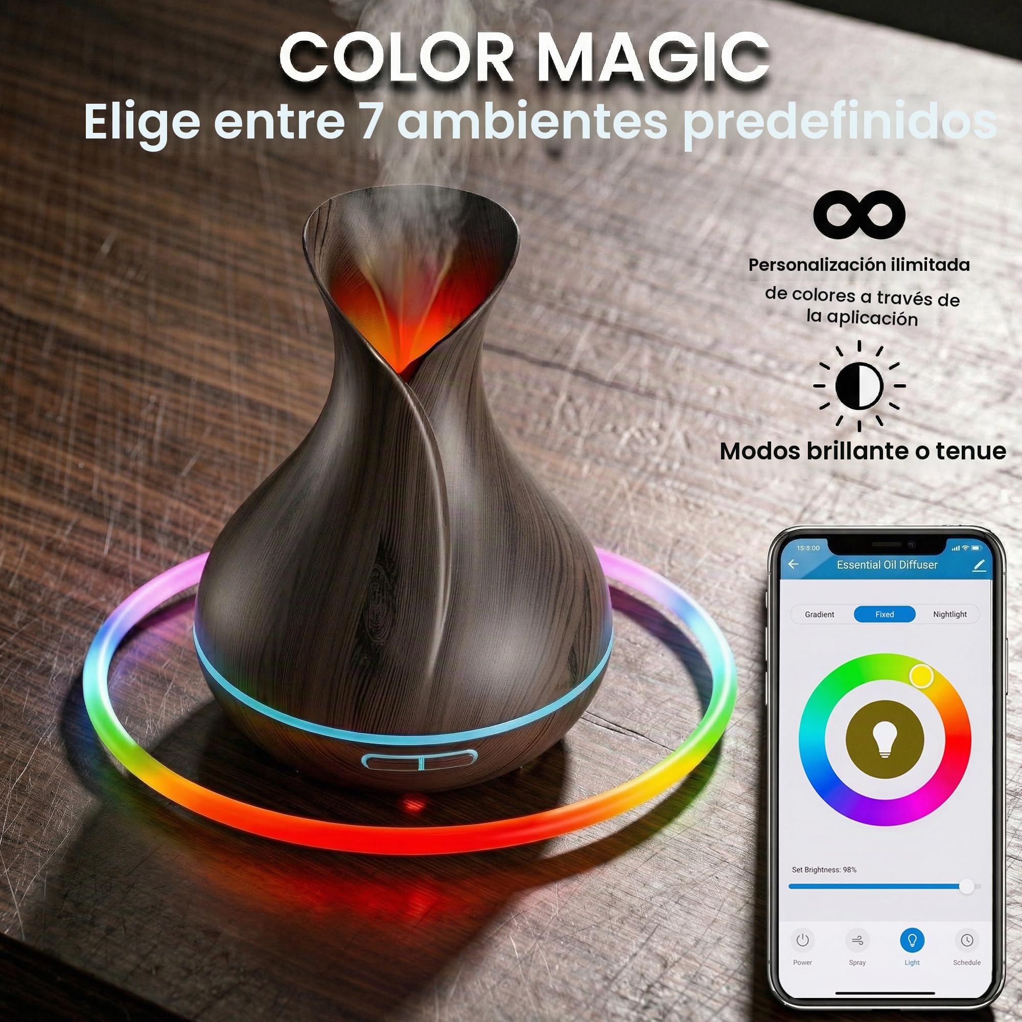 Sierra Modern Home Smart WiFi - Difusor ultrasónico y humidificador inalámbrico de aceites Esenciales para aromaterapia, 400 ml, con aplicación Alexa y Google Home Phone y Control de Voz, LED y