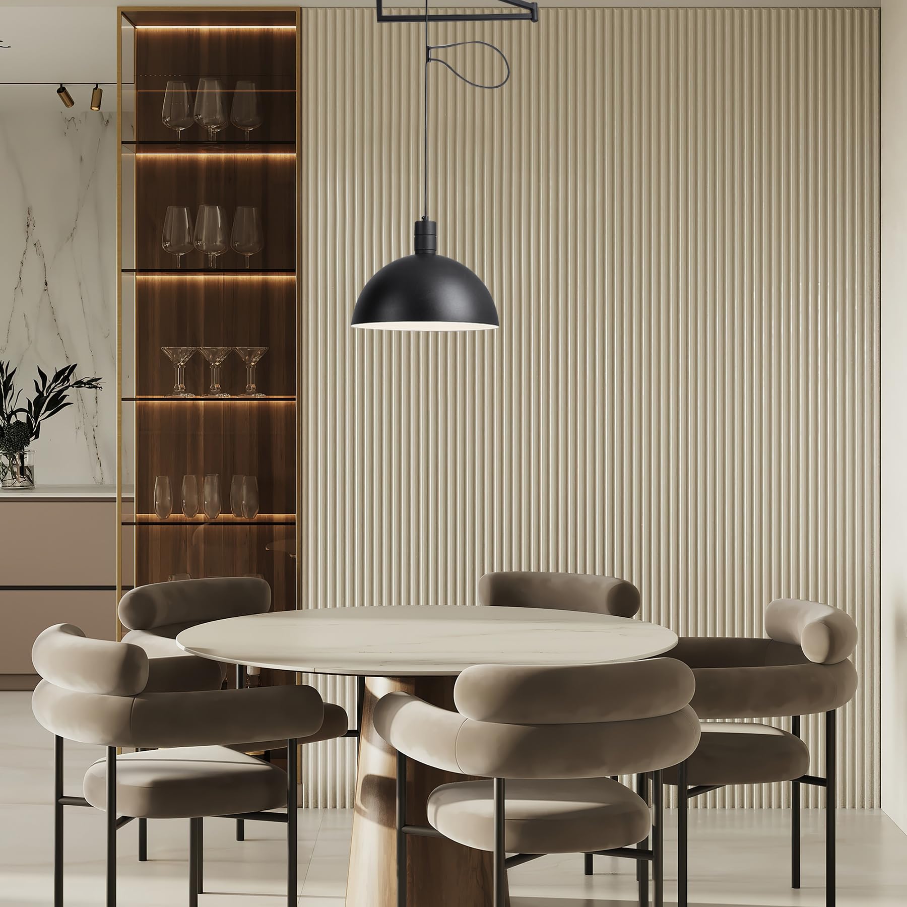 Industrial Pendant Light Fixture, Swing Arm Hanging Light, Adjustable Dome Ceiling Pendant Light for Dining Room Living Room in Black