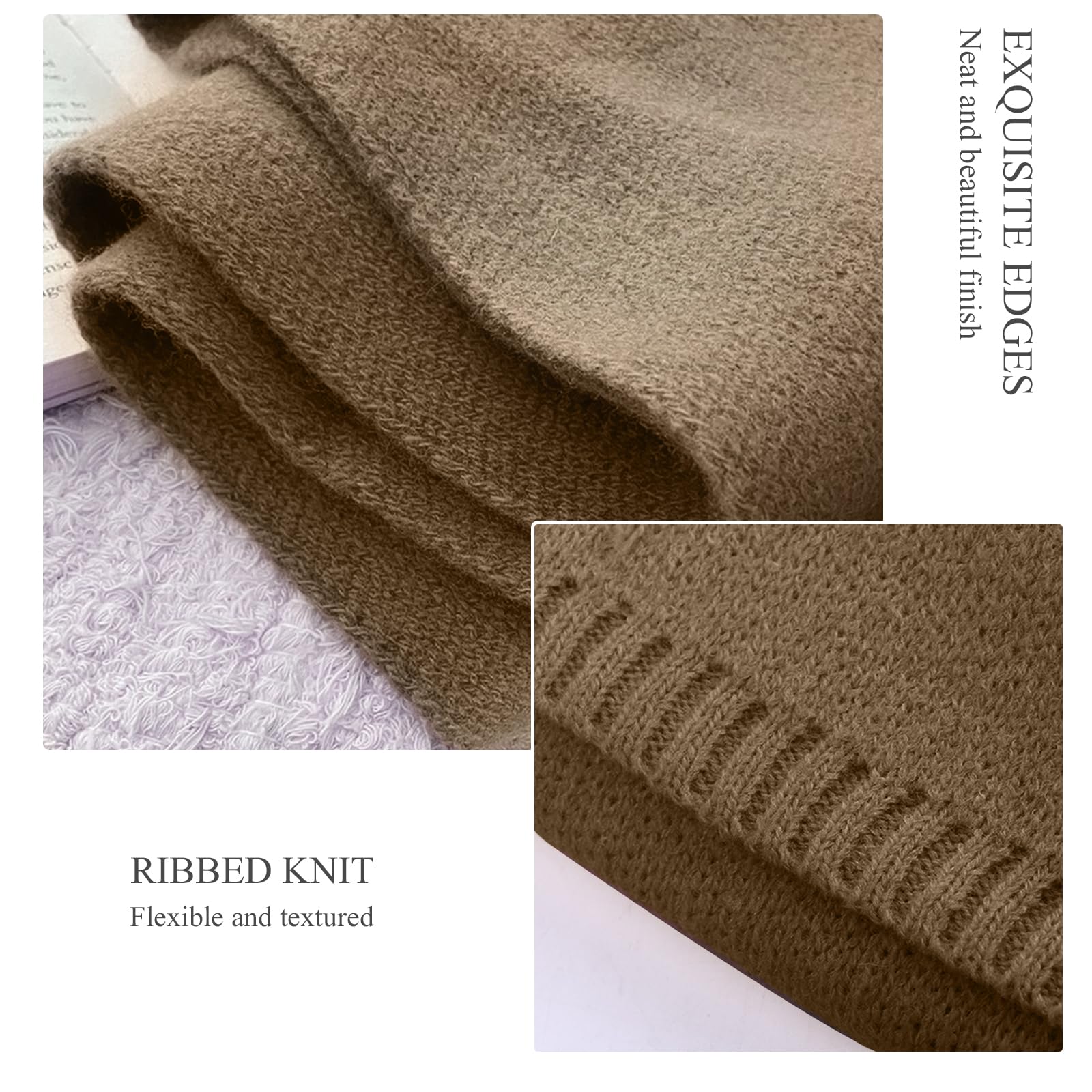 LumiSyne Hiver Écharpe En Laine Tricotée Pour Femmes Hommes Couleur Unie Classique Tricot Côtelé Longue Echarpe Pashmina Doux Chaud Écharpe à Col Cache-Cou 150×20cm