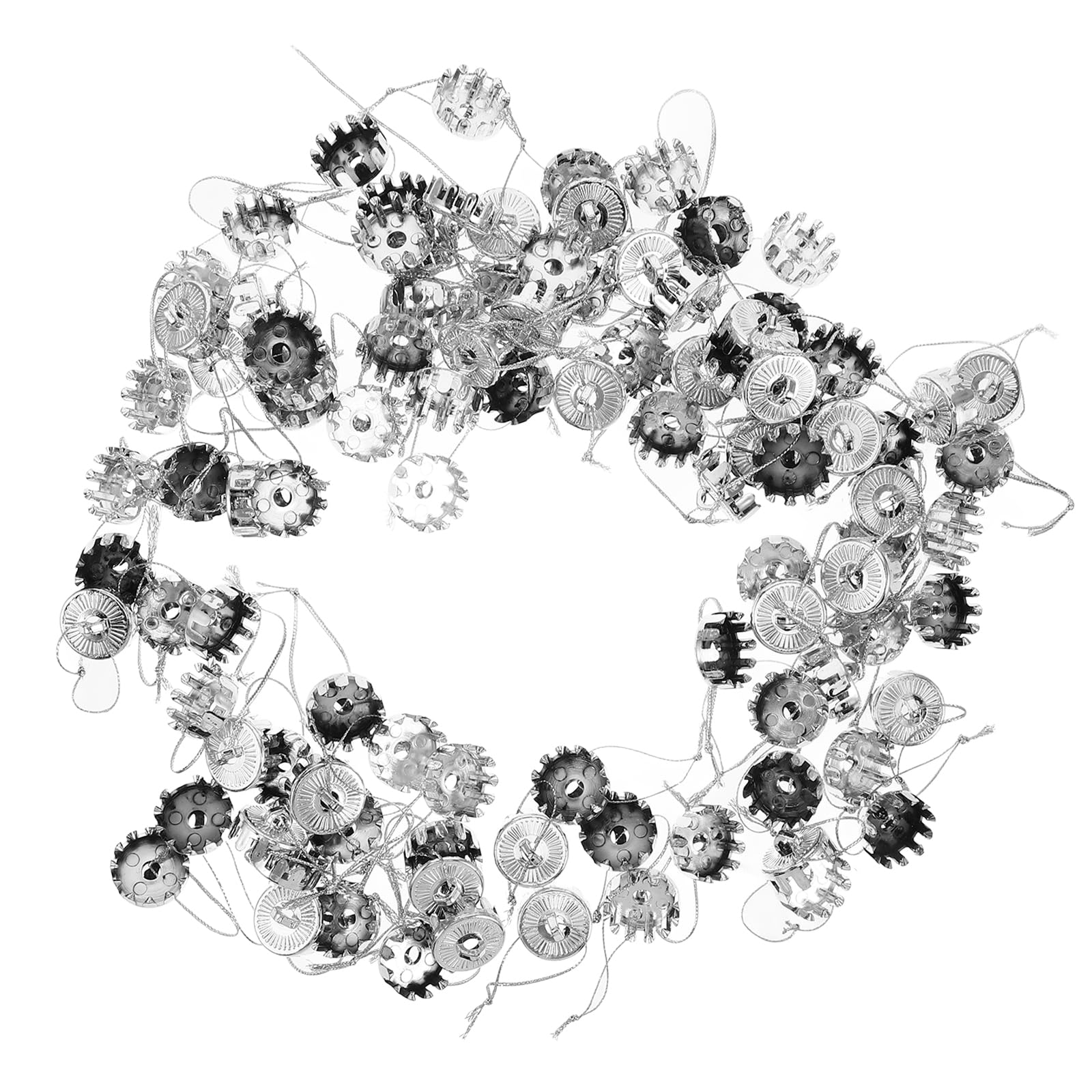 LOGOFUN 100PCS Christmas Ornament Cap Replacements Round Ornament Caps Plastic Xmas Hanger Cup Cap with Rope for DIY Craft Home Dcor - Silver 4 * 2.8CM