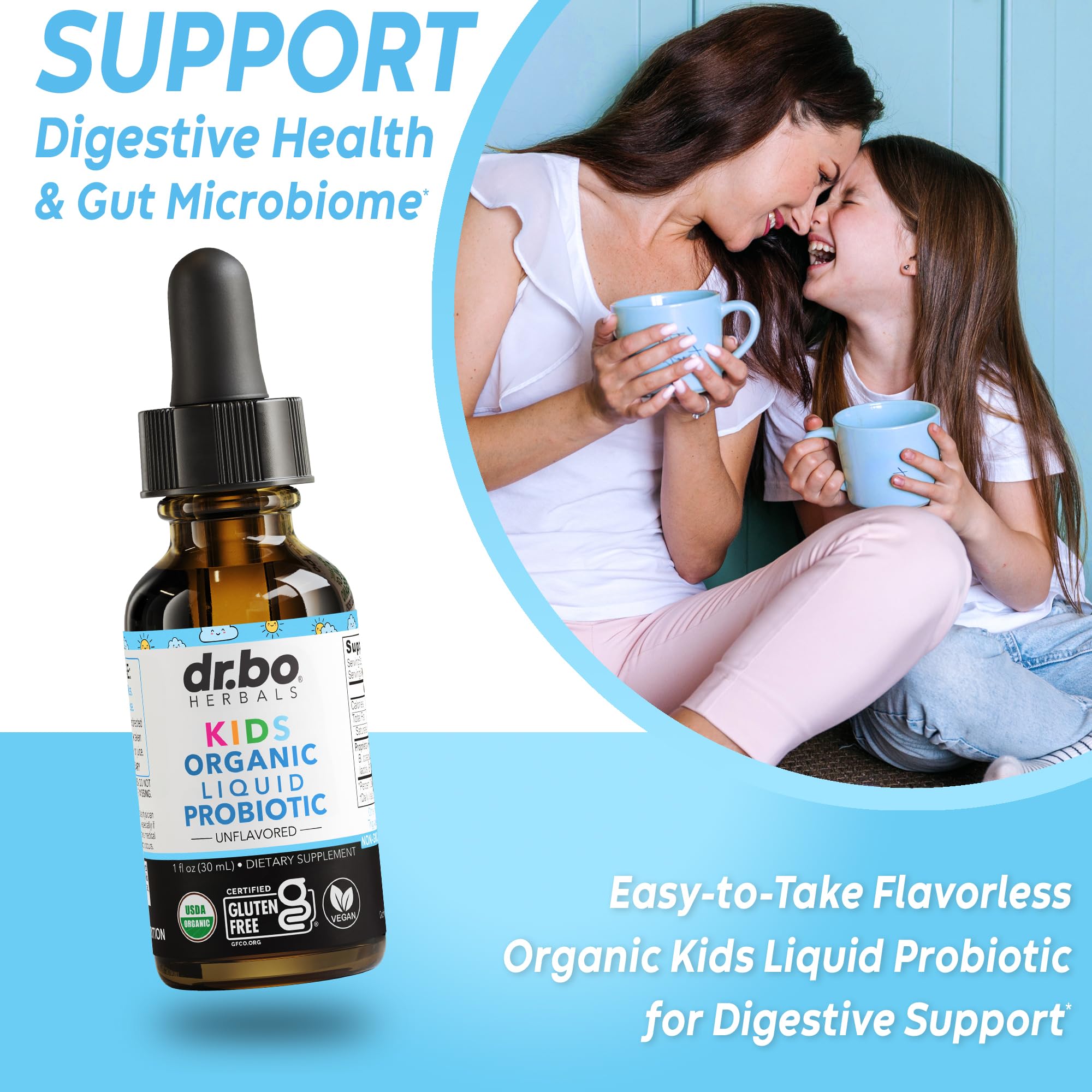 Kids Probiotic Liquid Drops Organic - Organic Probiotics for Kids Probiotics Age 4+, Digestive Health, Immune Support, Flora Gut Health Supplements - Vegan Kid Liquid Probiotic Drops, Non-GMO 1 Fl Oz — Amazon image 3