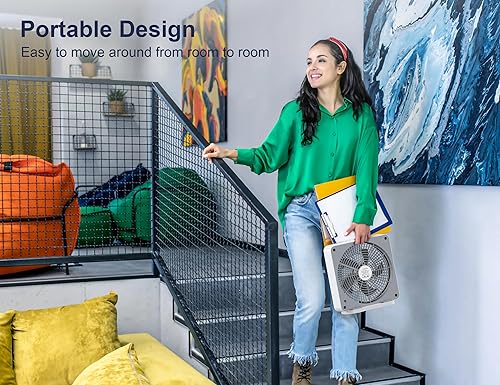 Miniatura 7 de Ventilador de caja pequeña de 100000000 pulgadas, ventilador cuadrado de 3 velocidades alimentado por adaptador de CA, ventilador de ventana pequeño