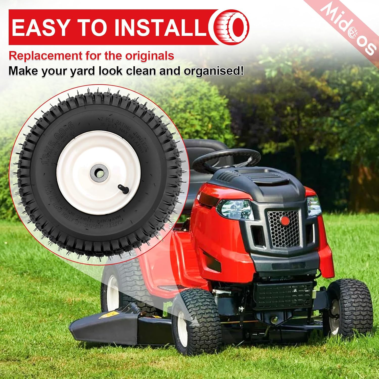 13x5.00-6 Tire and Wheel, 2PCS Tubeless Lawn Mower Tires with Rim 13x5.00-6 Riding Lawn Mower Tires with 3/4" & 5/8" Bushings and 3"-5.8" Centered Hub for lawn Garden Turf Mowers Zero Turn Lawn Mowers