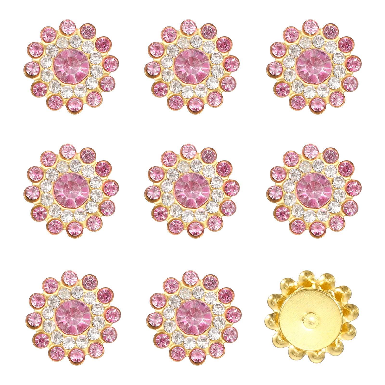 YELARXI 150Pcs 14mm Sew on Flower Rhinestones Crystal Glass Gems, Flatback Claw with Metal Base Crystals for Sewing Clothes Shoes Jewelry Belt Accessories, Light Pink