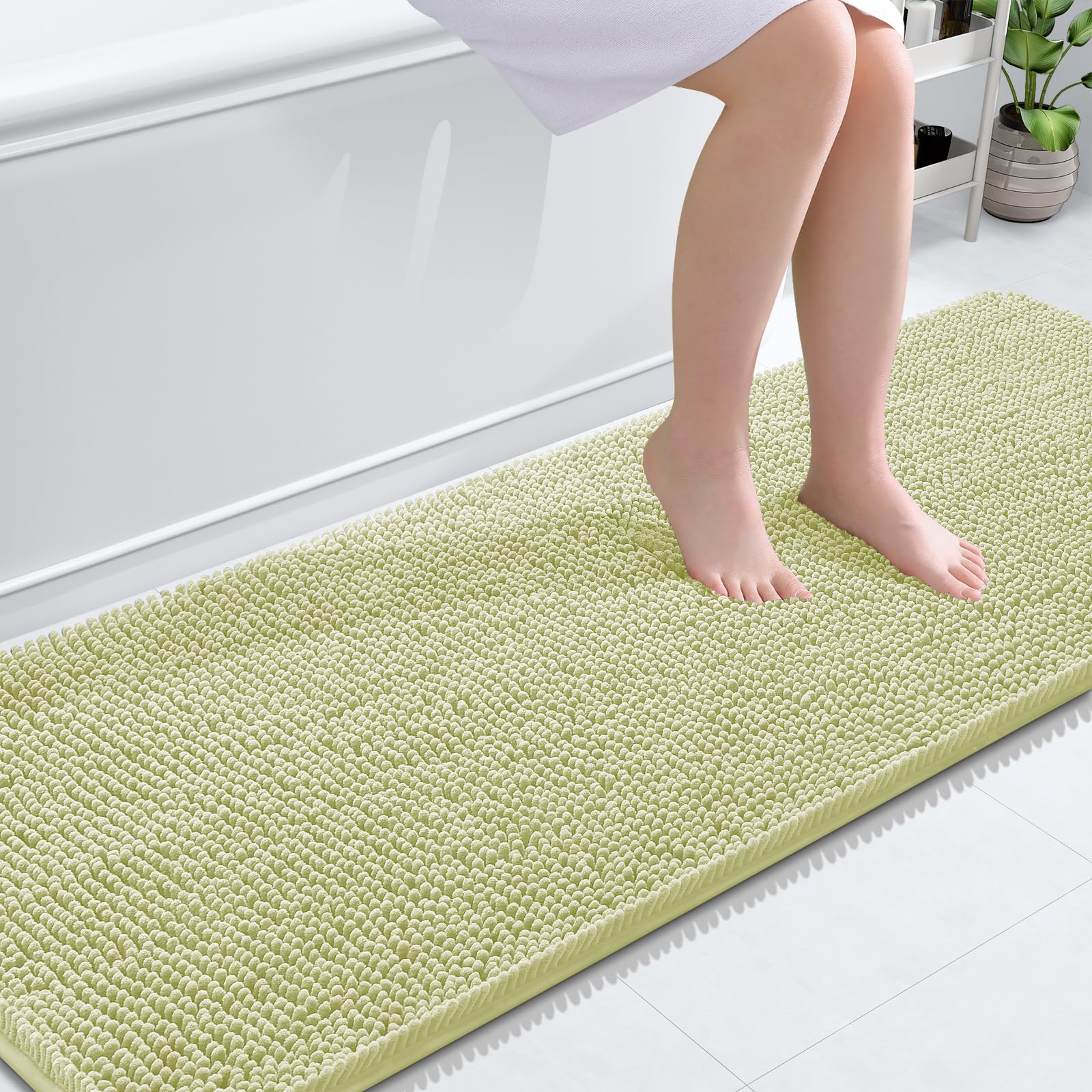 OLANLY Bathroom Runner Rugs 70x24, Extra Soft Absorbent Chenille Bath Rugs | Vanilla, Quick-Drying Rubber Backing, Washable Long Bath Mat for Bathroom Floor, Tub and Shower, Home Decor Accessories