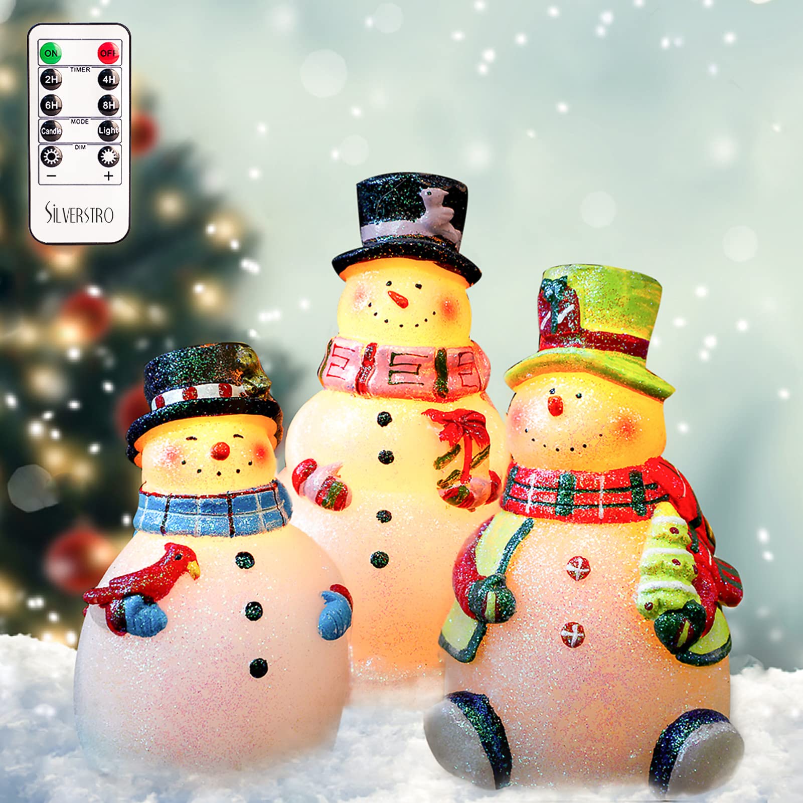 Silverstro LED Christmas Candles 3D Santa Snowman Decor Flameless Candles Real Wax LED Candles with Remote Battery Operated Candles for Home Holiday Christmas Decorations - Set of 3