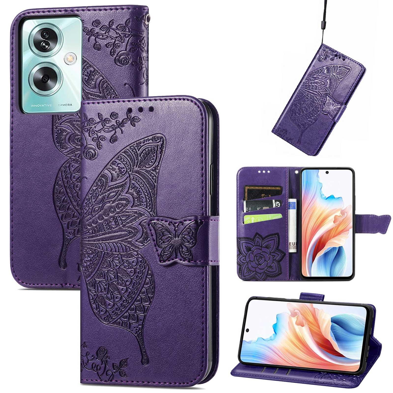 WBWONE Leather Folio Cover per OPPO A58 4G, Goffratura a