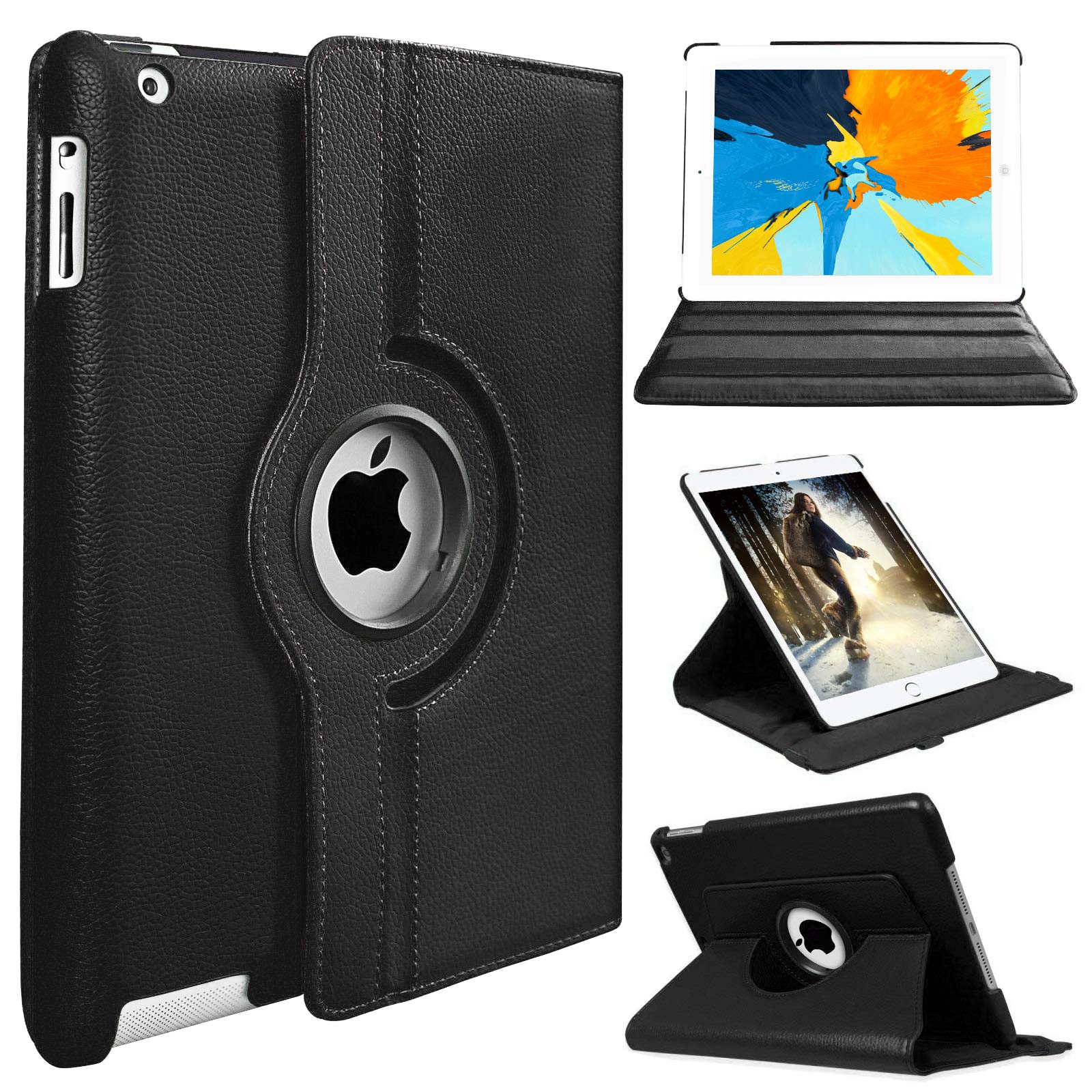 AWHiPad 10.2 inch Case for iPad 7/8/9 Gen, 360 Rotate Smart Protective Stand Cover, Auto Sleep/Wake, Black, Faux Leather, Flip Cover Case, Protecting, Carrying