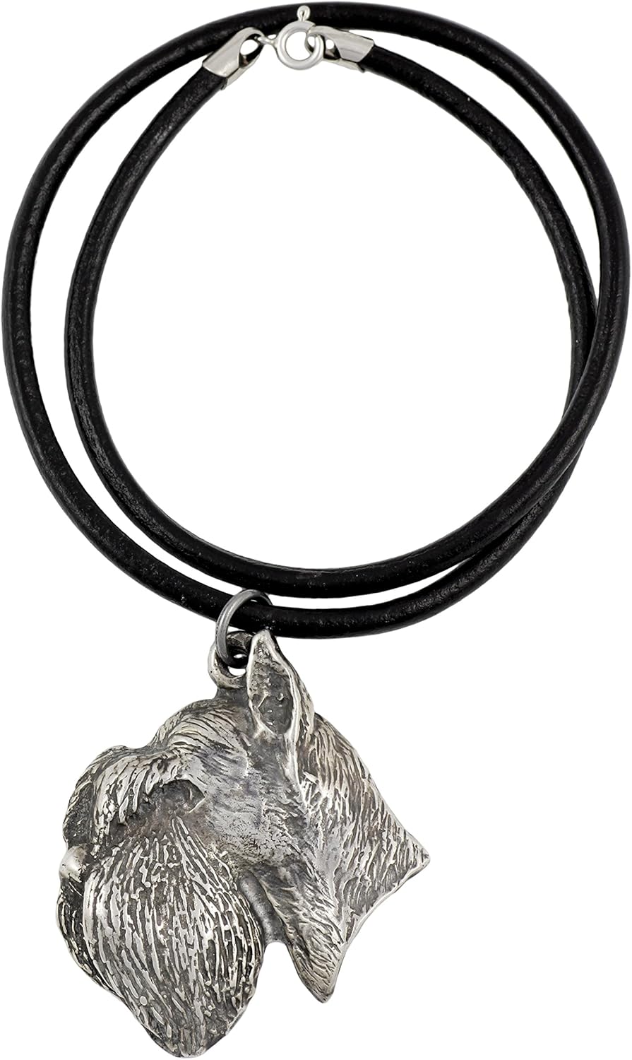 Art-Dog Dog Silver-Plated Pendant on a Leather Strap - Dog Necklace in Elegant Case – Silver Dog Necklaces for Men and Women – Dog Breeds Jewelry – Schnauzer cropped