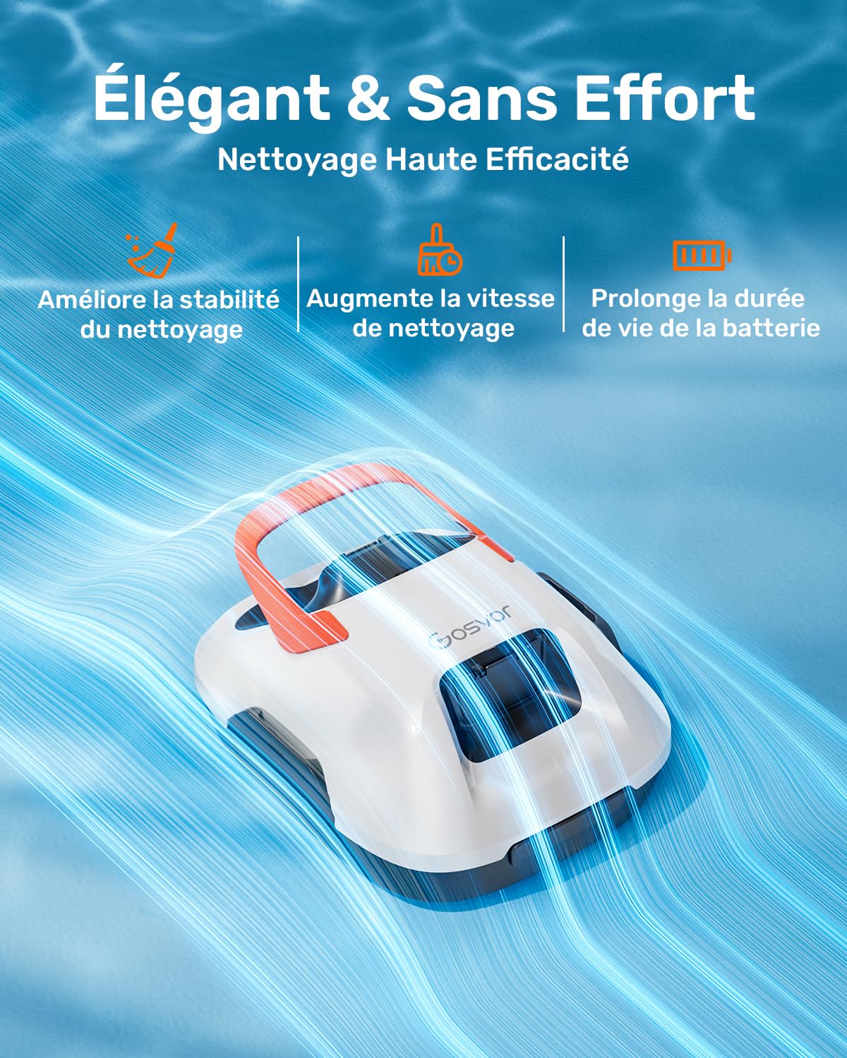 Gosvor Robot de Piscine Hors-Sol sans Fil – 90 Min d’Autonomie, Aspiration Puissante 6600 L/h, Nettoyage Automatique avec Stationnement Intelligent, pour Piscines Jusqu’à 80 m²