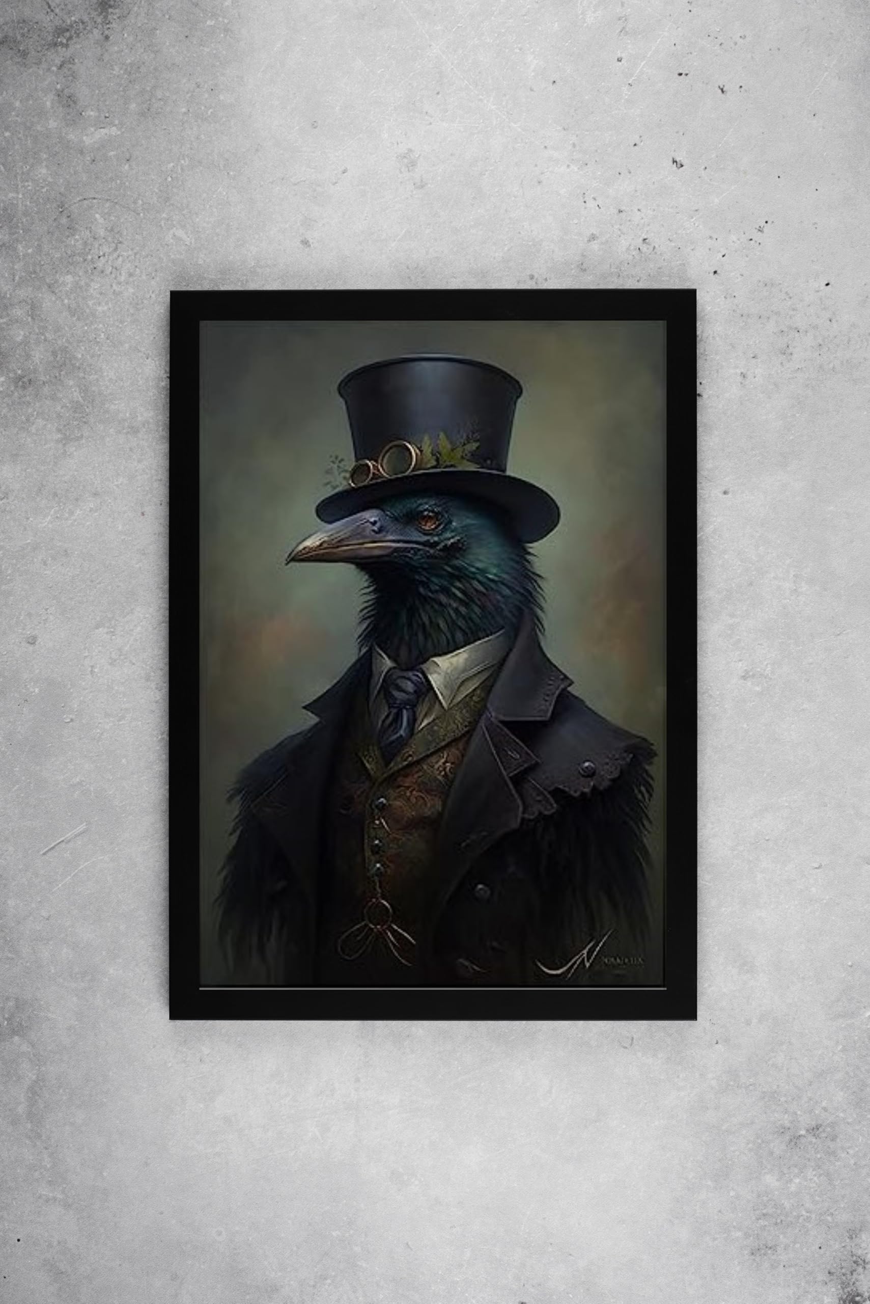 Eye-catching vivid fine art print of a Vintage Victorian style Gothic Raven painting A4 Framed (frame 32 x 24 cms)