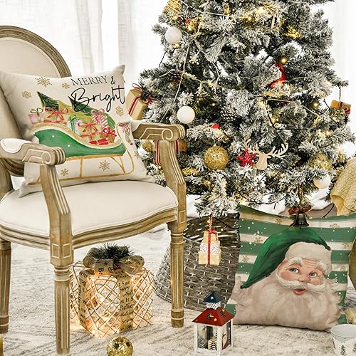 Miniatura 3 de AVOIN colorlife Juego de 4 fundas de almohada con diseño de árbol de Navidad de Papá Noel, 16 x 16 pulgadas, decoración de invierno para sofá,