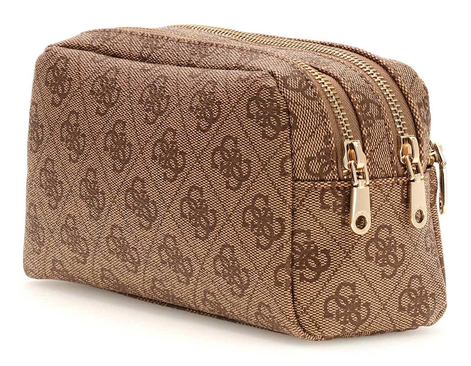 GUESS Utensilientasche Kulturbeutel Double Zip Organizer Latte Logo hellbraun