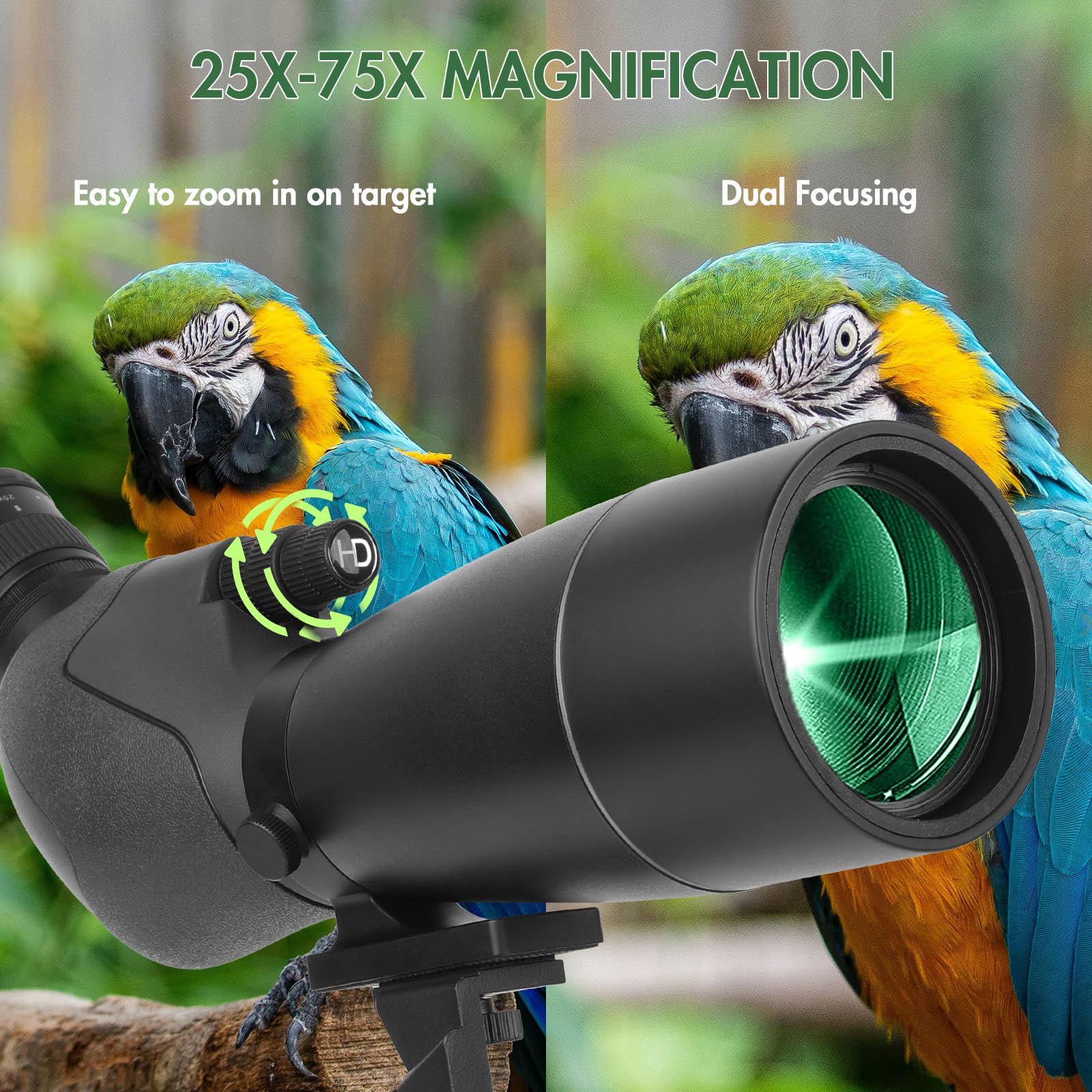 25-75X70 Telescopios para Tiro al Blanco - Telescopio HD con trípode, Bolsa de Transporte y Soporte para Smartphone - BAK4 Telescopio HD para observación de Aves, Caza y Vida Salvaje