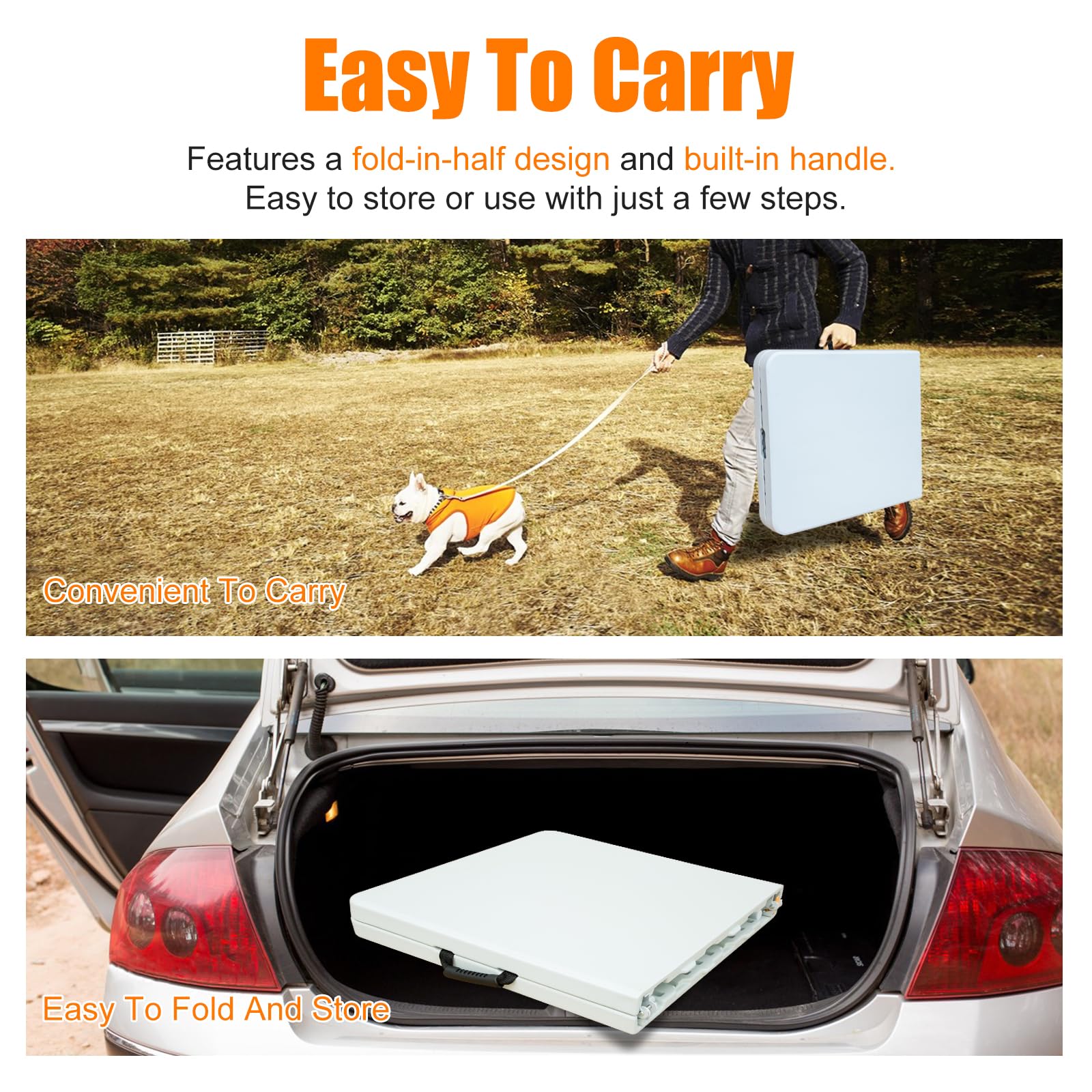 iCapeson Plastic Folding Table for Camping, 4FT Plastic Outdoor Picnic Table w/Handle, Adjustable Height Dining Table w/Leg Lock for Picnic Barbecues, Party, Camping, Patio, White