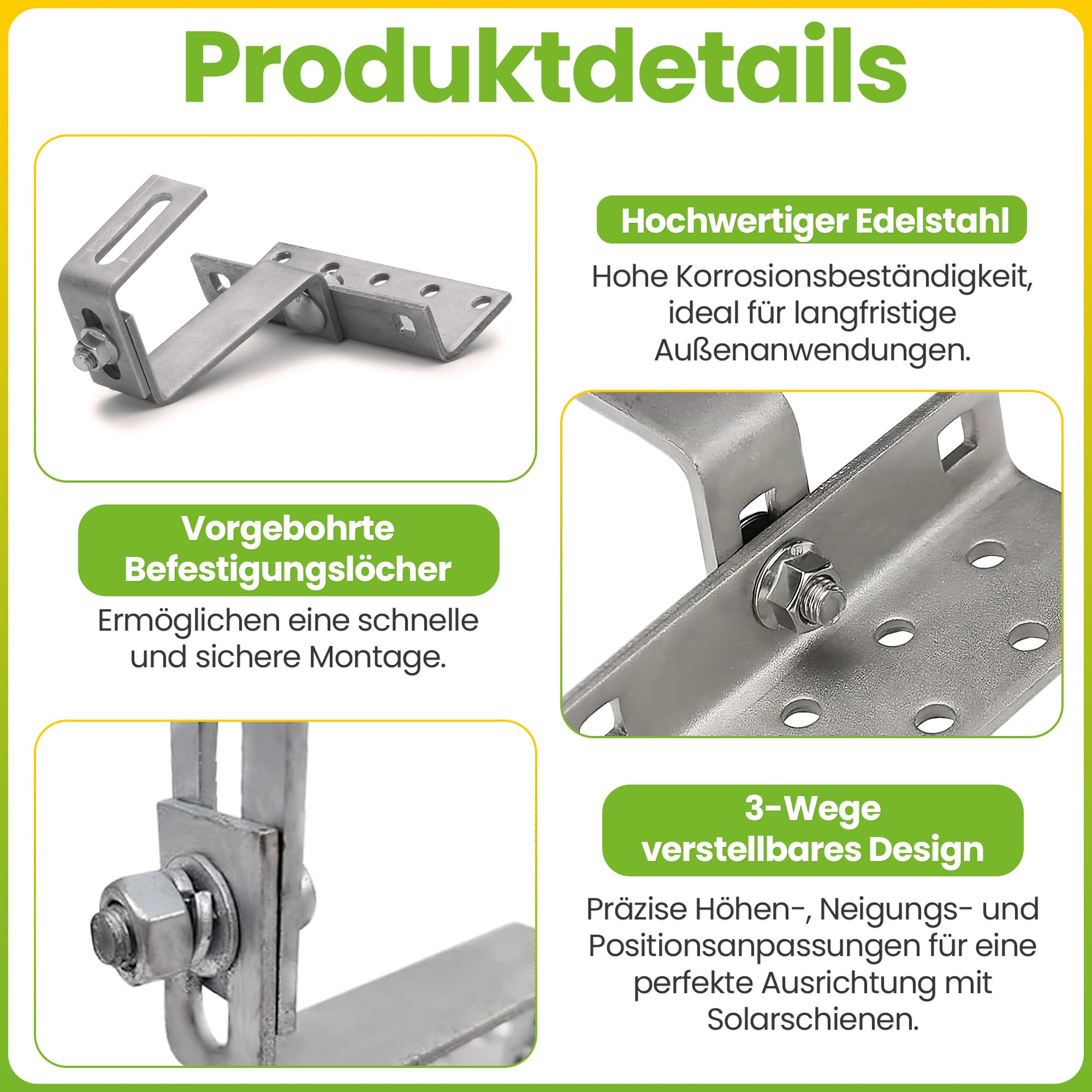 Offgridtec Gancio da tetto inox regolabile 3 direzioni acciaio 5 mm 45–60 mm per tegole scandole alluminio 4x4