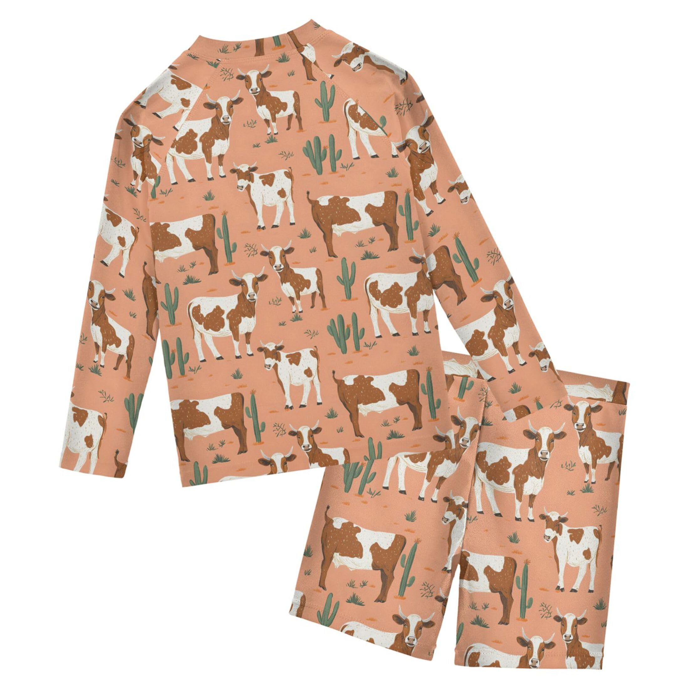 Cow Cactus Animal Toddler and Baby Boys' 2-Piece Swimsuit Trunk, Long Sleeve Rashguard Bathing Suit B0403793