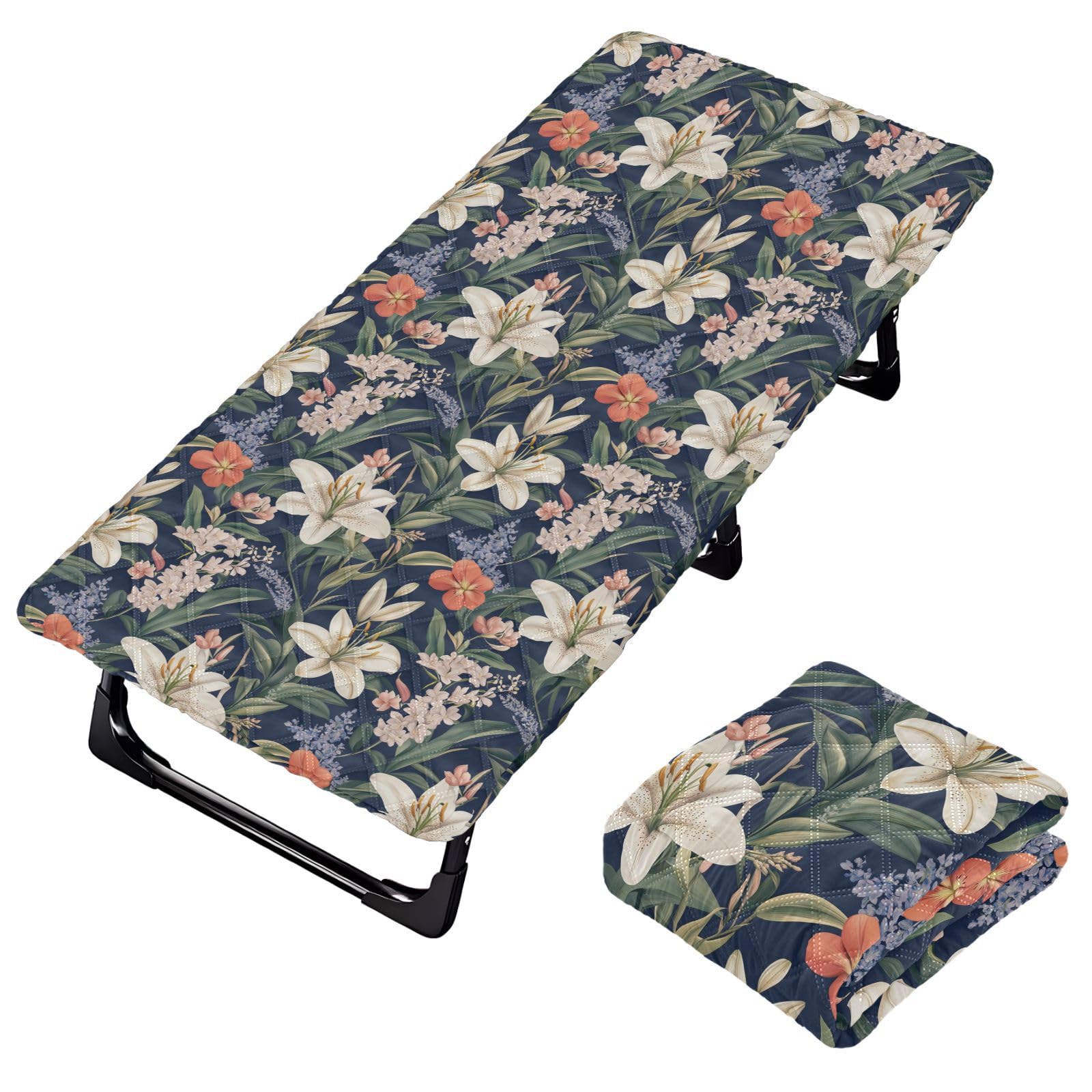 Lily Flower Flowers Navy Blue Kids Travel Bed Sheet Washable Cot Sheet for Small Toddler Bed for Children Sofa Bed 50' x 25' (Bed Not Included)
