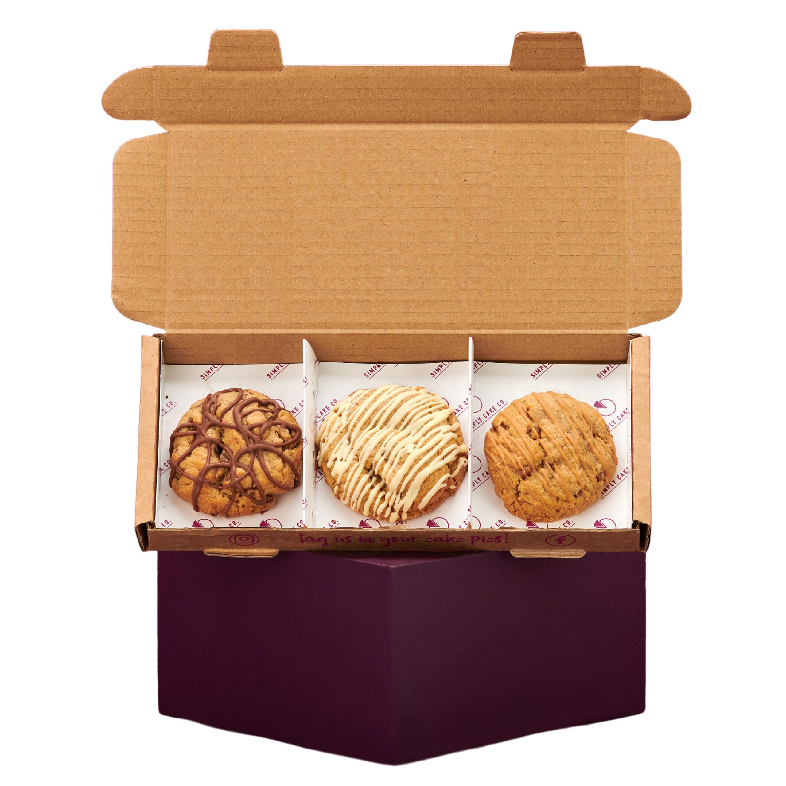 Simply Cake Co. - Stuffed Cookie Selection - 3 All-Butter Cookies - Hazelnut & Caramel Fillings - Chunky & Gooey - Delicious Variety - Luxury Treats - Made with Premium Ingredients