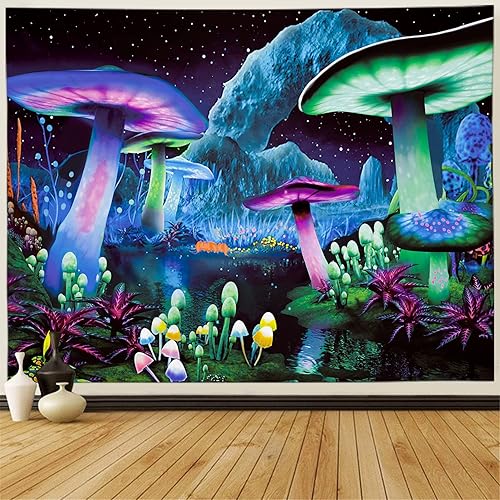 Souelyire Tapiz de hongos trippy vintage, tapiz de tabla de referencia ilustrativa, tapiz de hongos, decoración del hogar, dormitorio, decoración