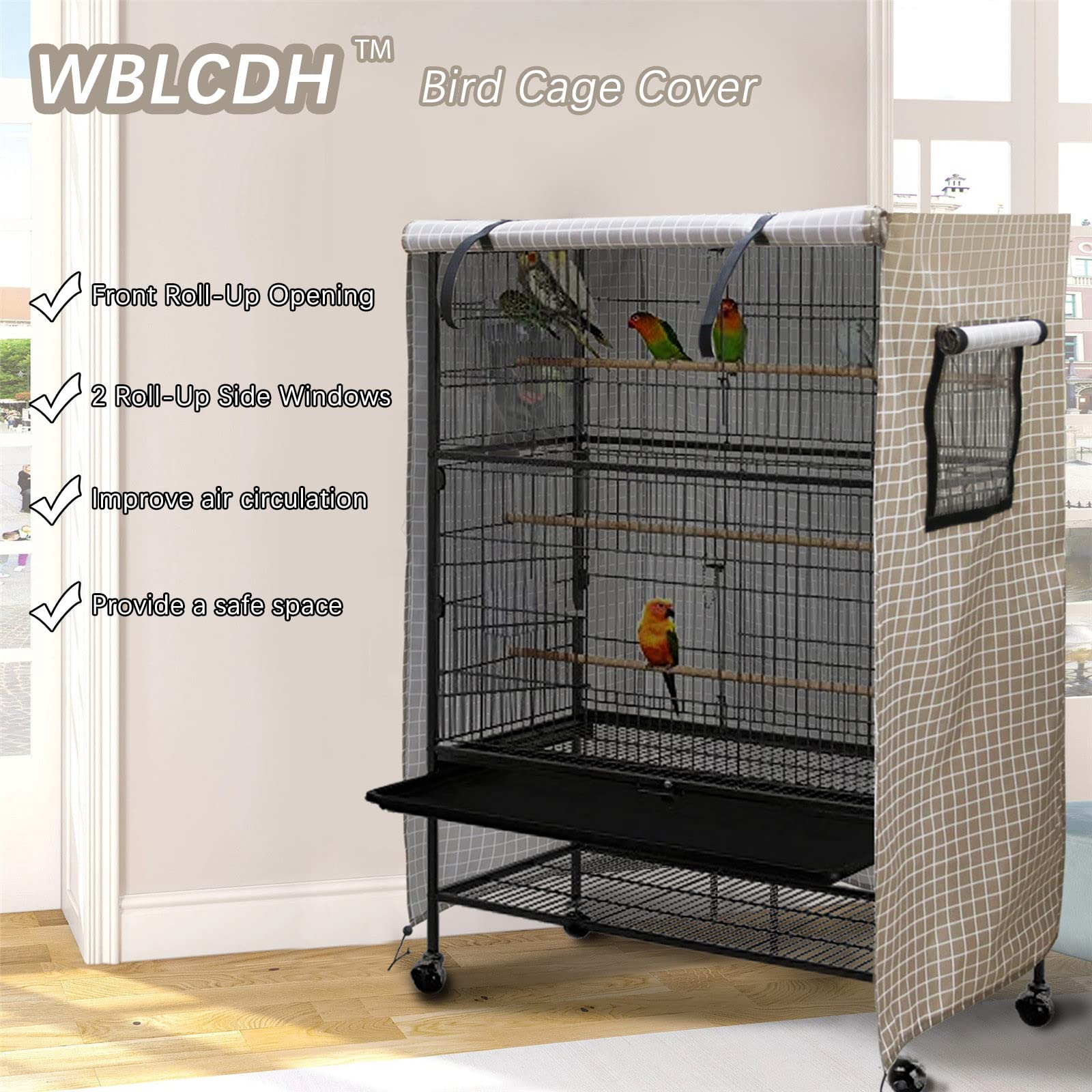 Copertura per gabbia per uccelli, copertura per gabbia per uccelli, per notte, impermeabile, 130 cm, grande, per visone, Totoro, Parrocchetti, pappagalli e piccoli animali (210D, cachi)